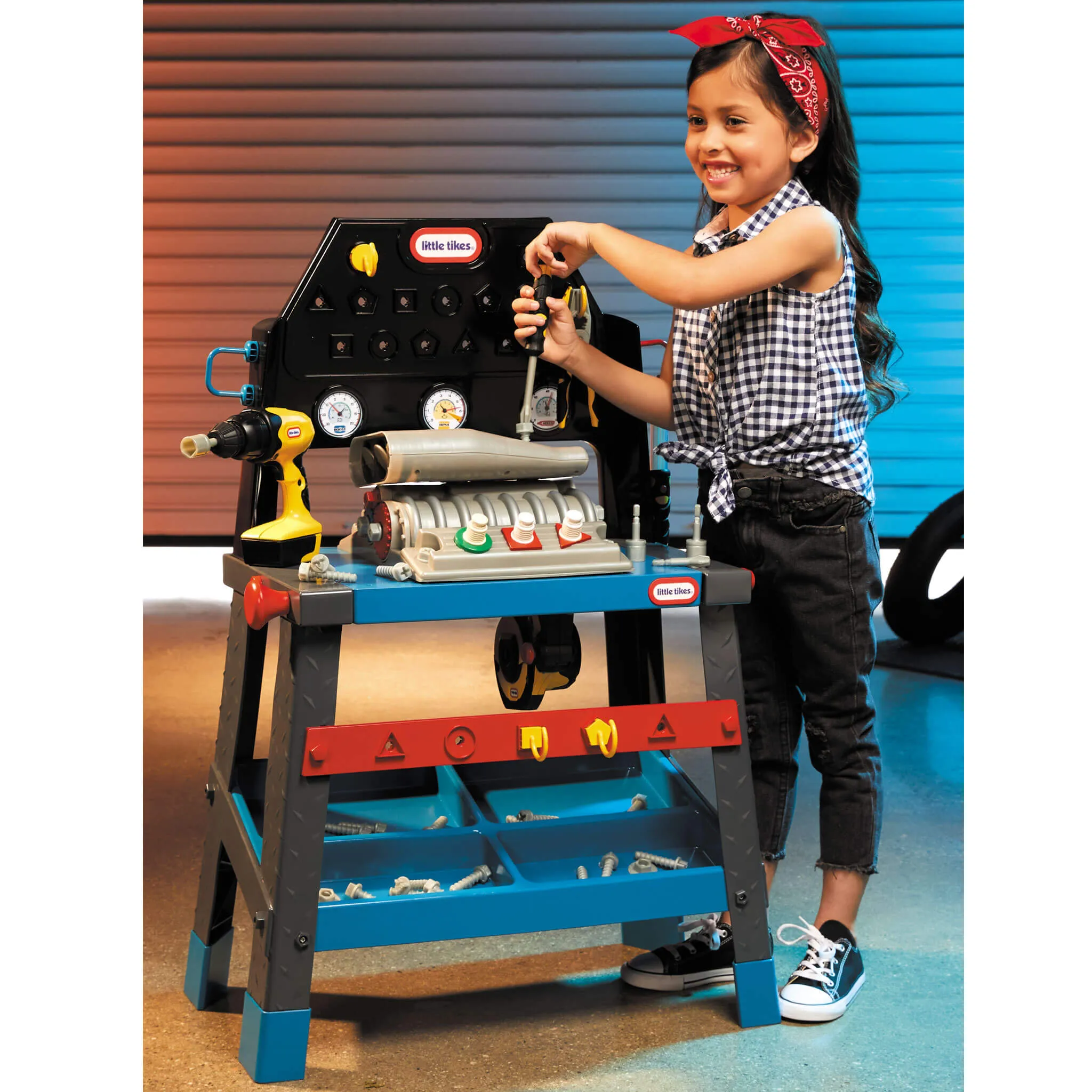 2-in-1 Buildin' to Learn Motor & Wood Shop, Dual-Sided Play with 50  Accessories