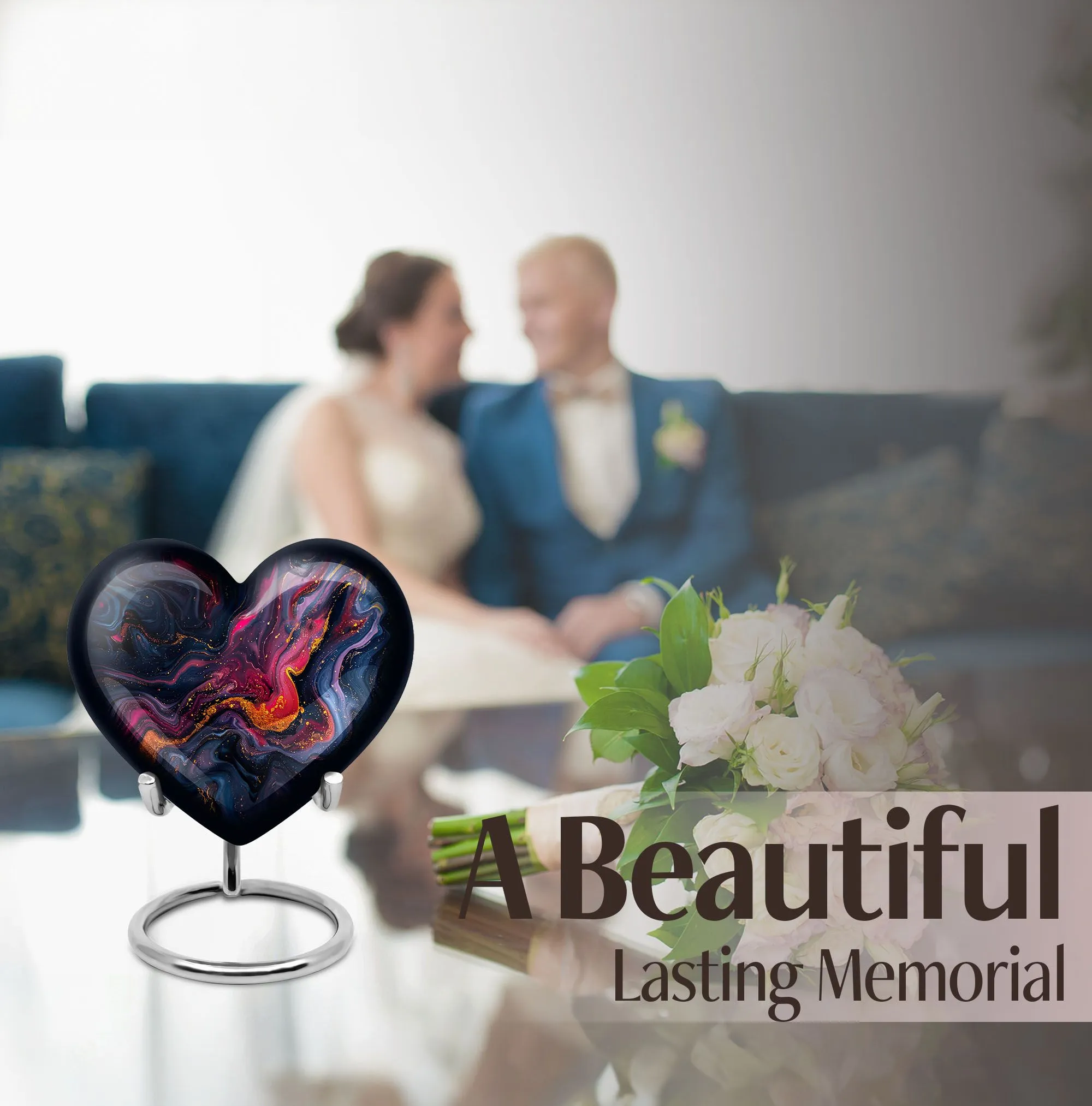 Abstract Elegance: Women's Heart Shaped Funeral Cremation Urn