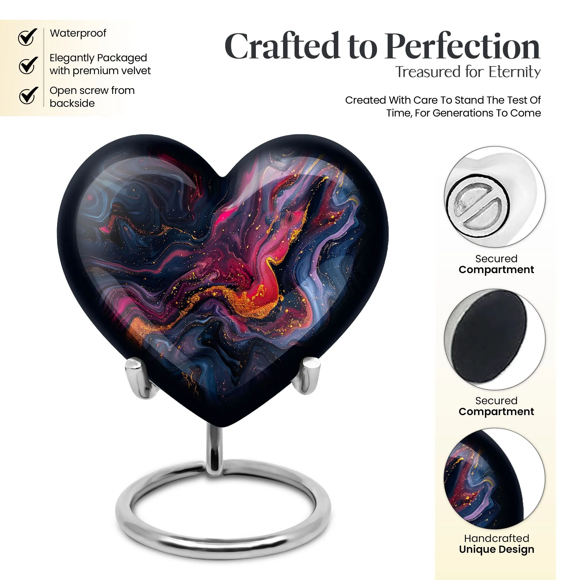 Abstract Elegance: Women's Heart Shaped Funeral Cremation Urn