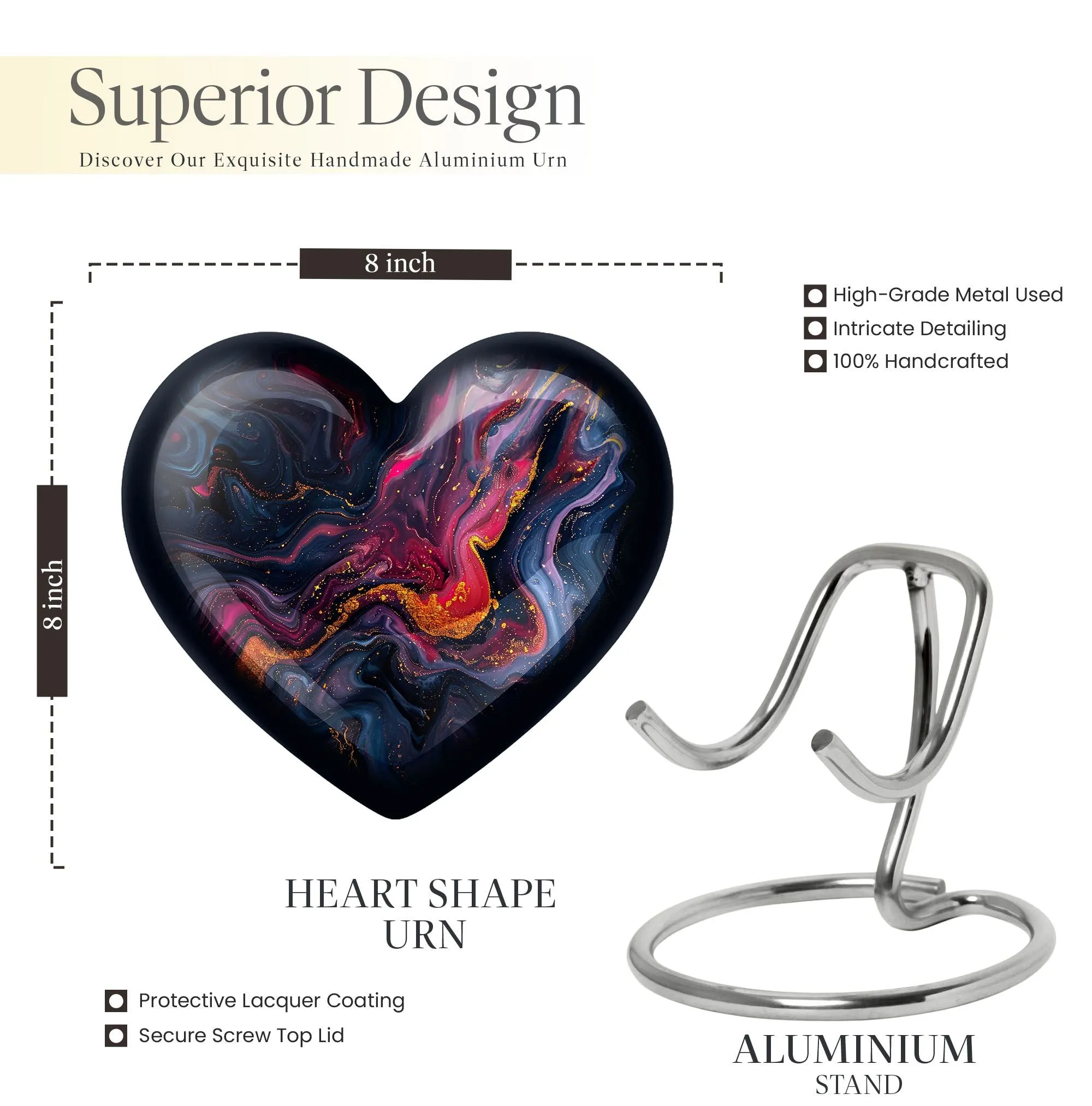 Abstract Elegance: Women's Heart Shaped Funeral Cremation Urn