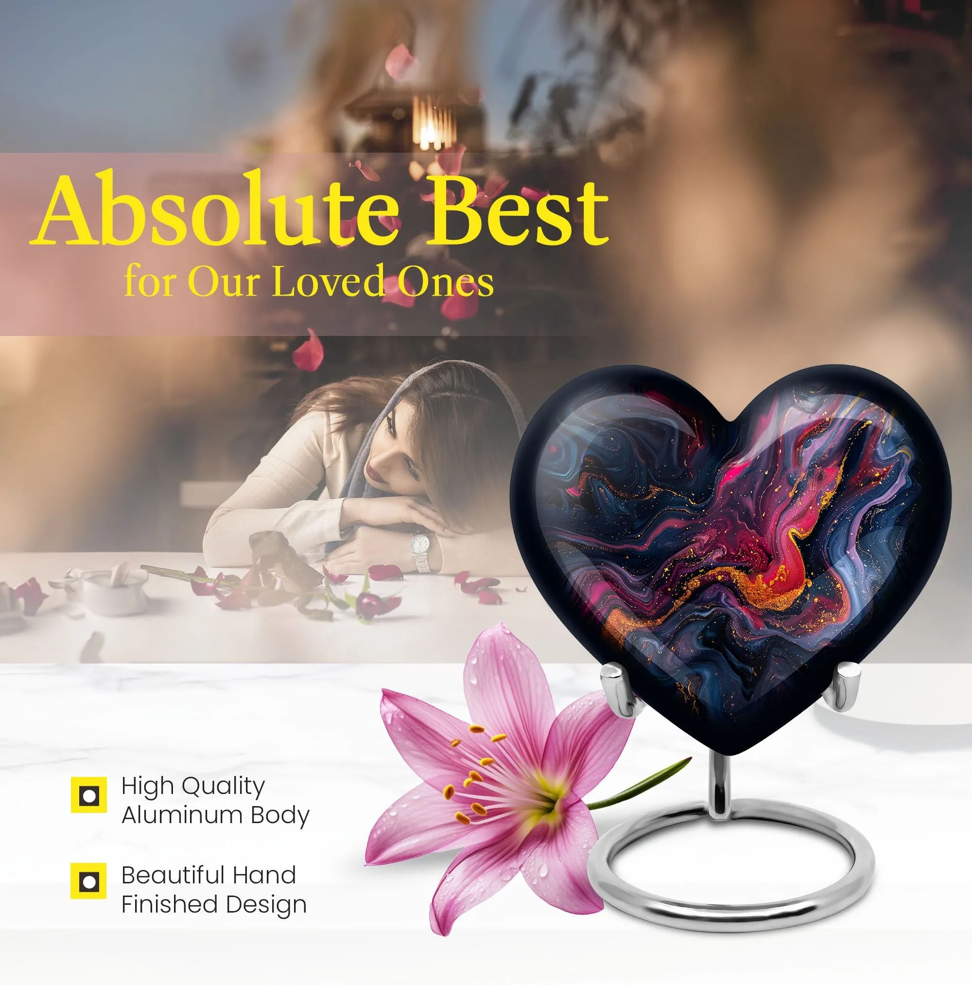 Abstract Elegance: Women's Heart Shaped Funeral Cremation Urn