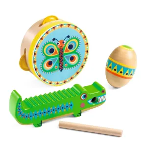 Animambo 3pc Set Guiro, Maraca, Tambourine,