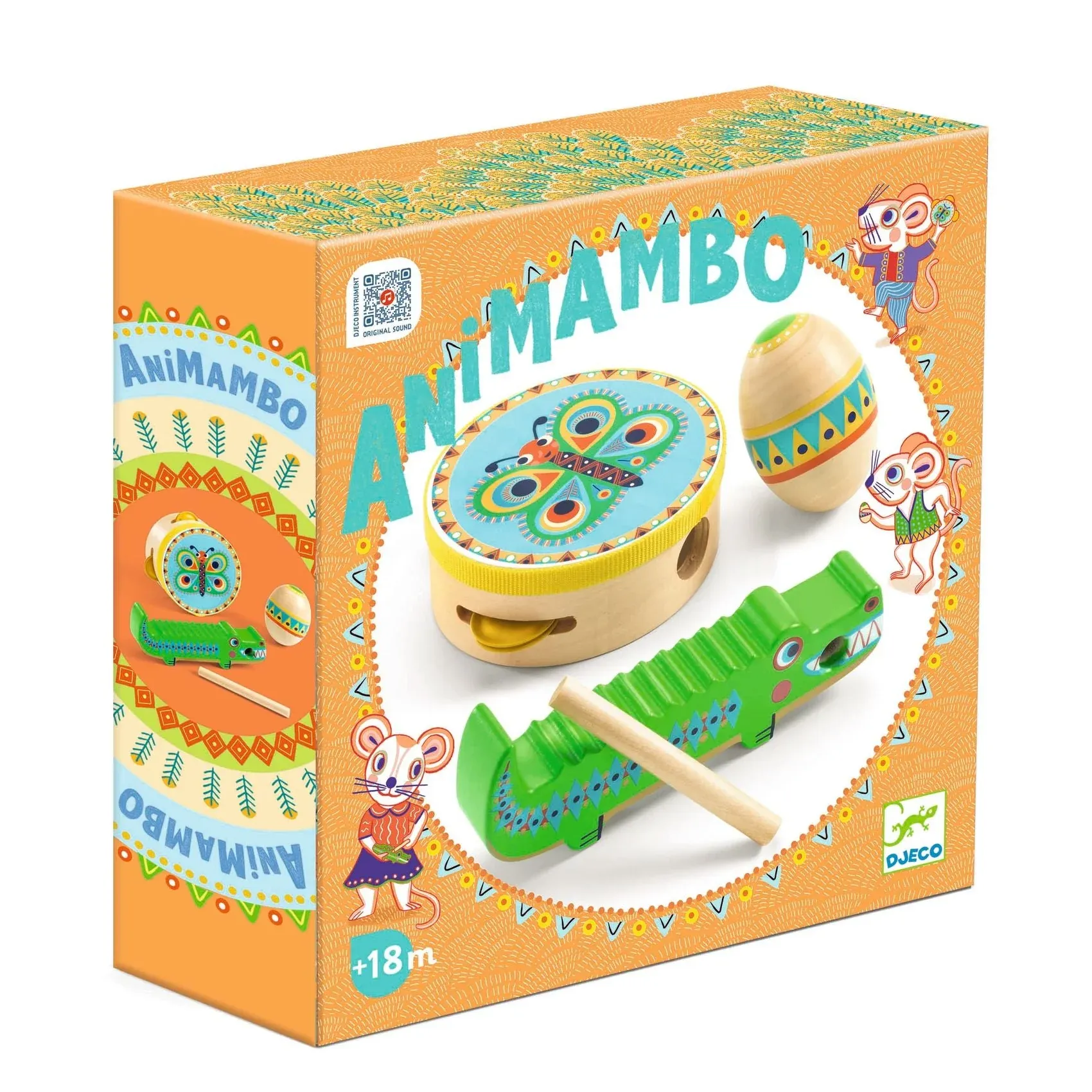 Animambo 3pc Set Guiro, Maraca, Tambourine,