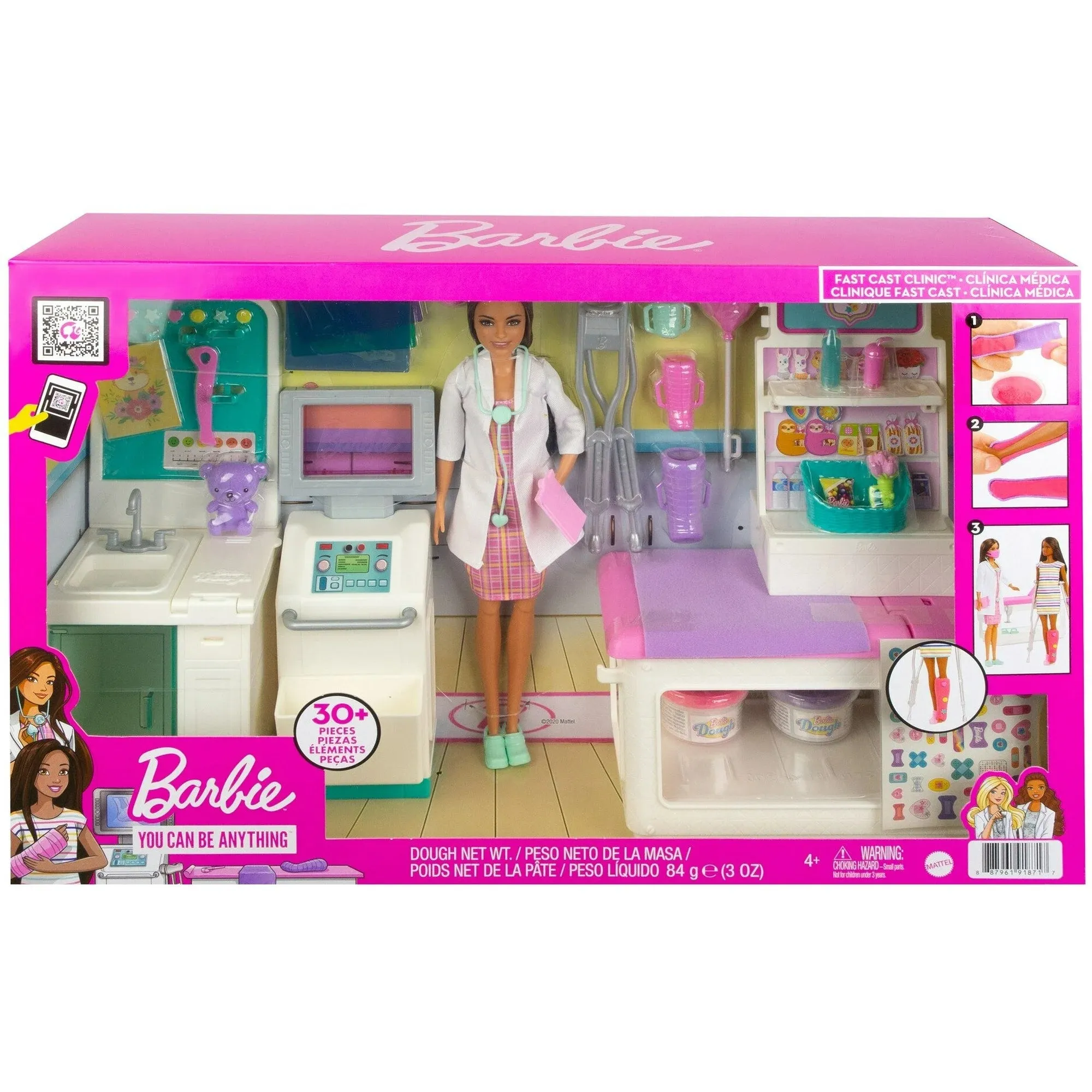 Barbie GTN61 Fast Cast Clinic Doll & Playset, Brunette Doll & 30  Accessories Including Molds & Dough