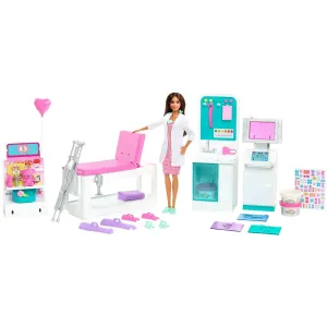 Barbie GTN61 Fast Cast Clinic Doll & Playset, Brunette Doll & 30  Accessories Including Molds & Dough