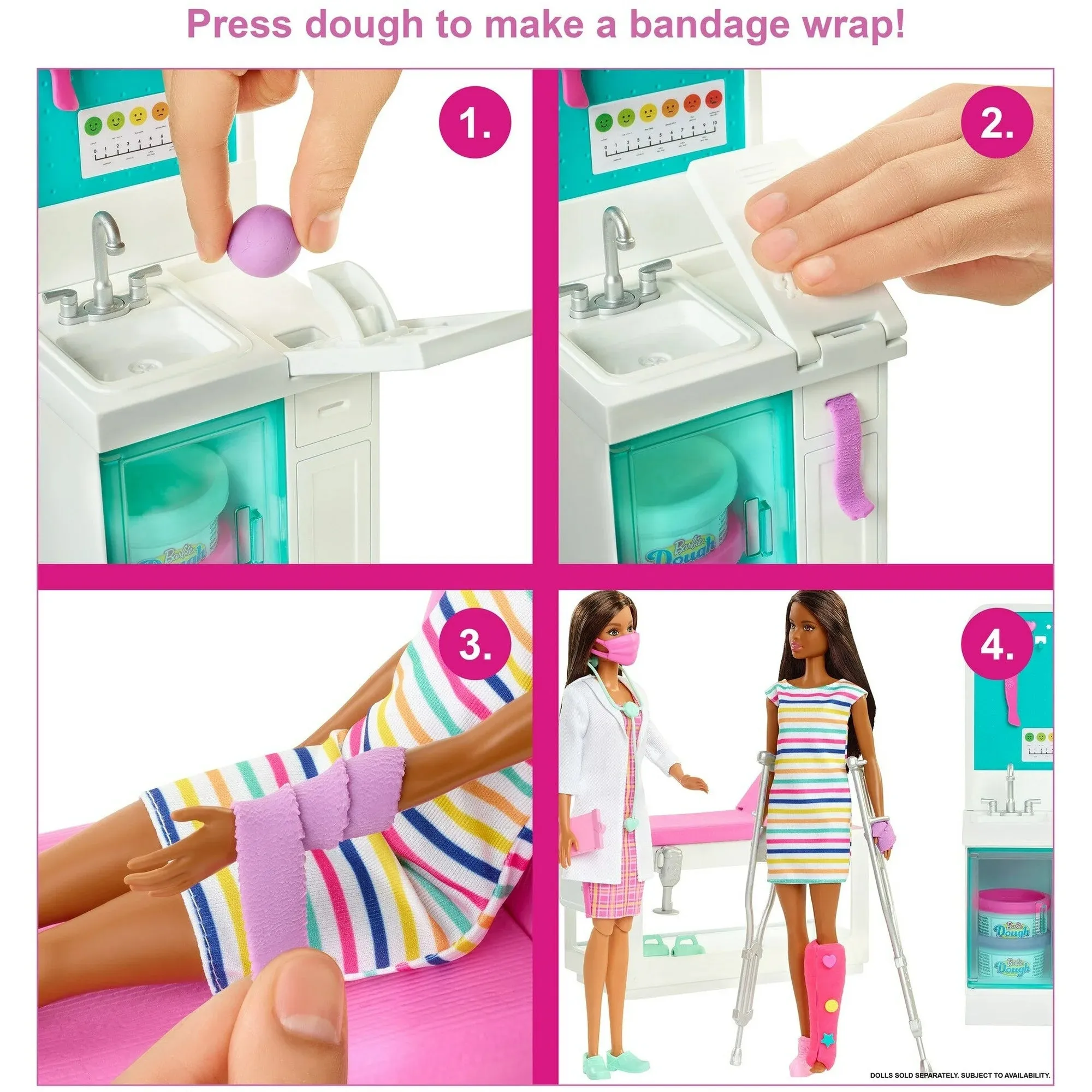 Barbie GTN61 Fast Cast Clinic Doll & Playset, Brunette Doll & 30  Accessories Including Molds & Dough