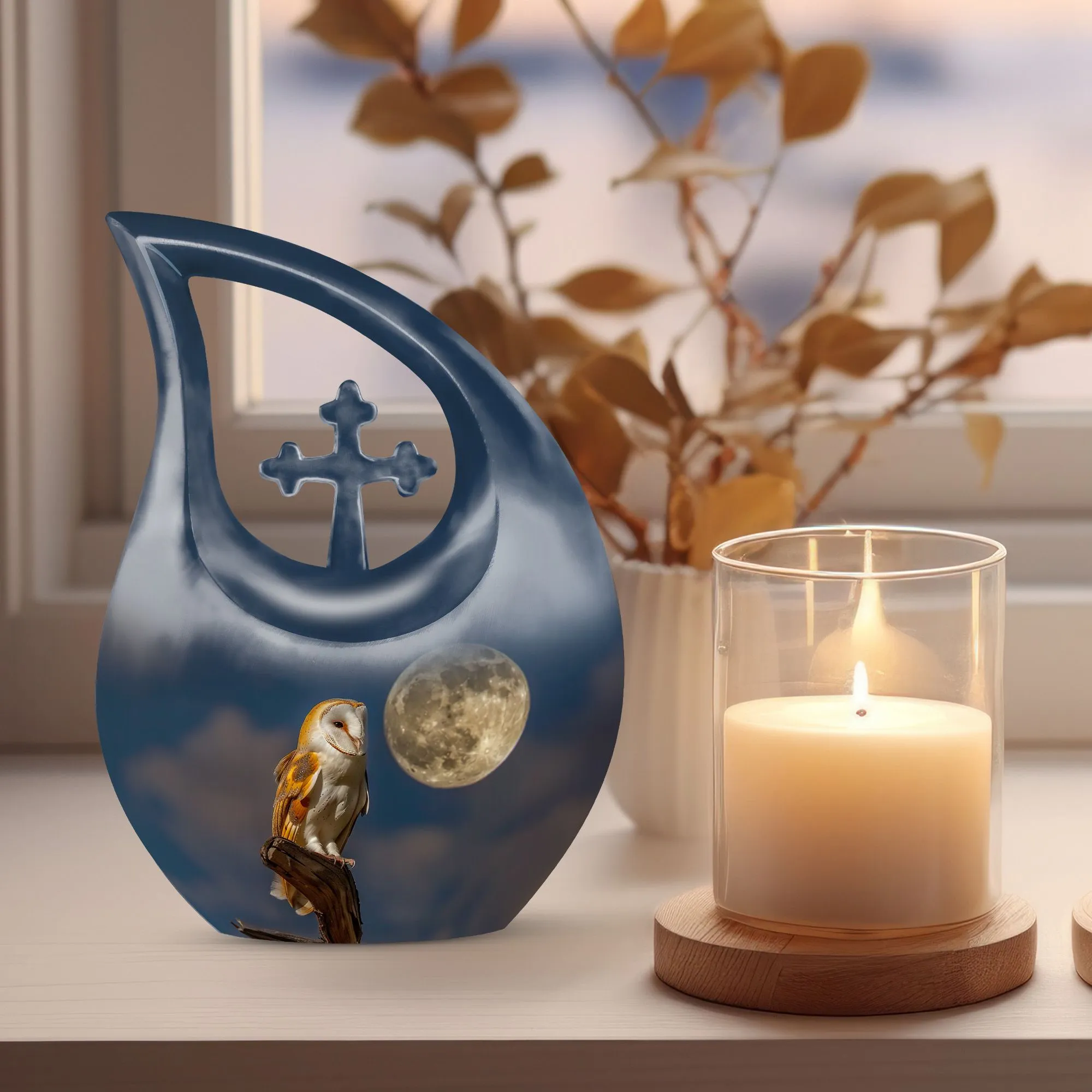 Barn Owl Urn - Container For Cremated Adult Human Ashes
