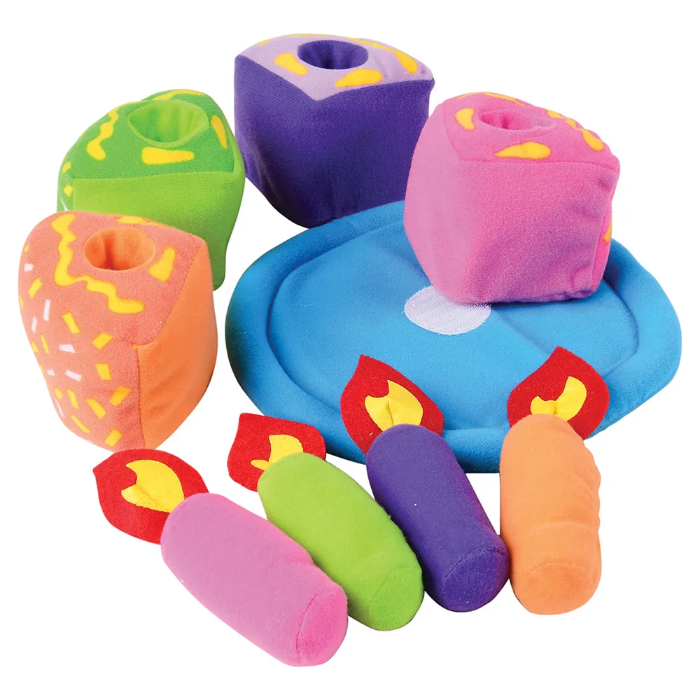 Birthday Cake 9-Piece Play Set | Soft Fabric Cake with Removable Slices, Candle, and Plate