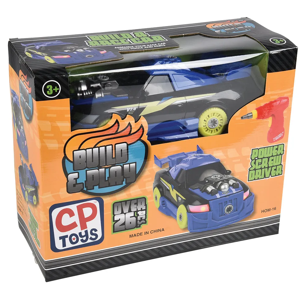 Build and Play Race Car Set with Lights, Sounds, and Power Screwdriver | 26-Piece Toy