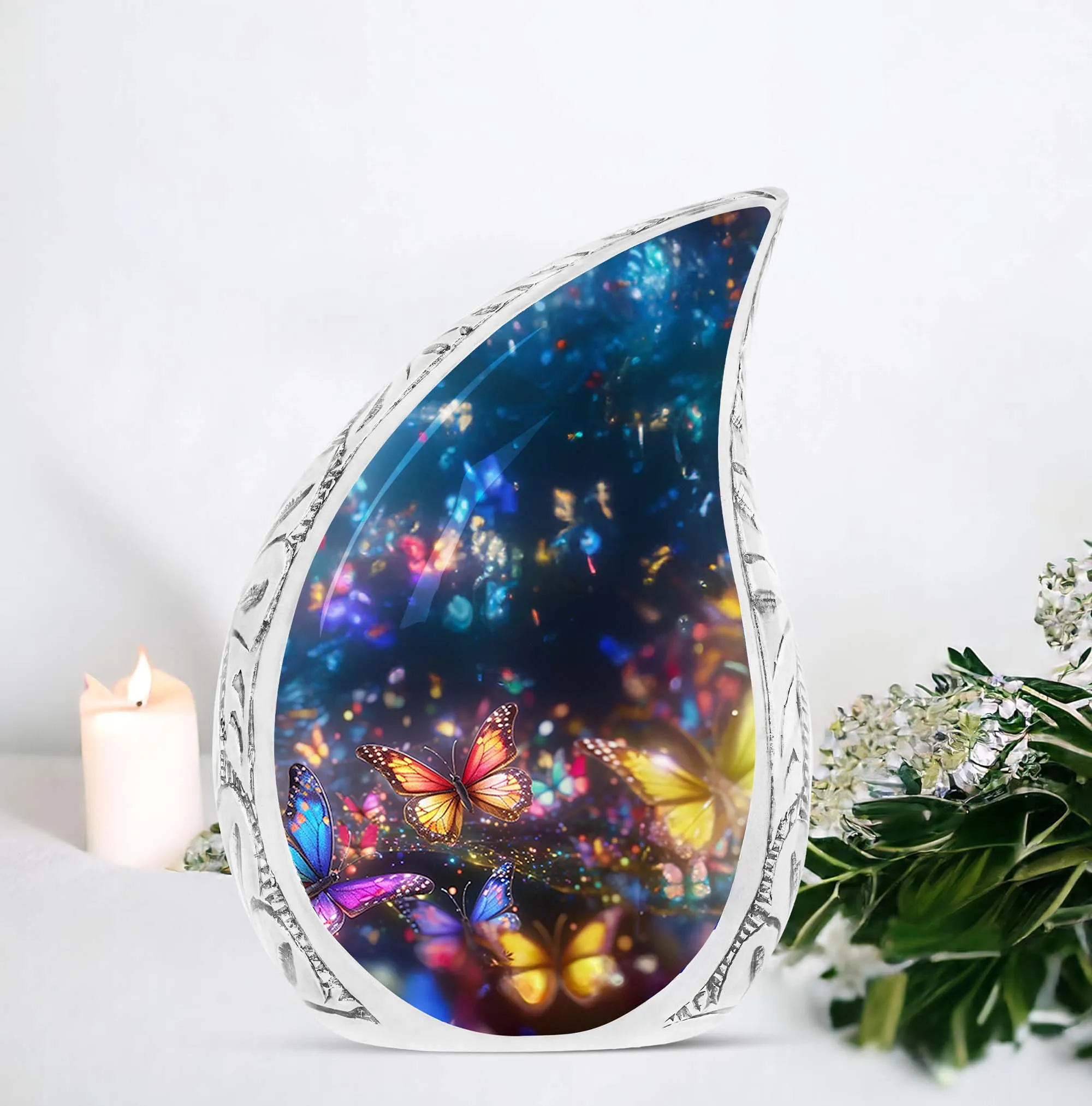 Colorful Butterflies Magic Forest Large Urn for Adult Ashes