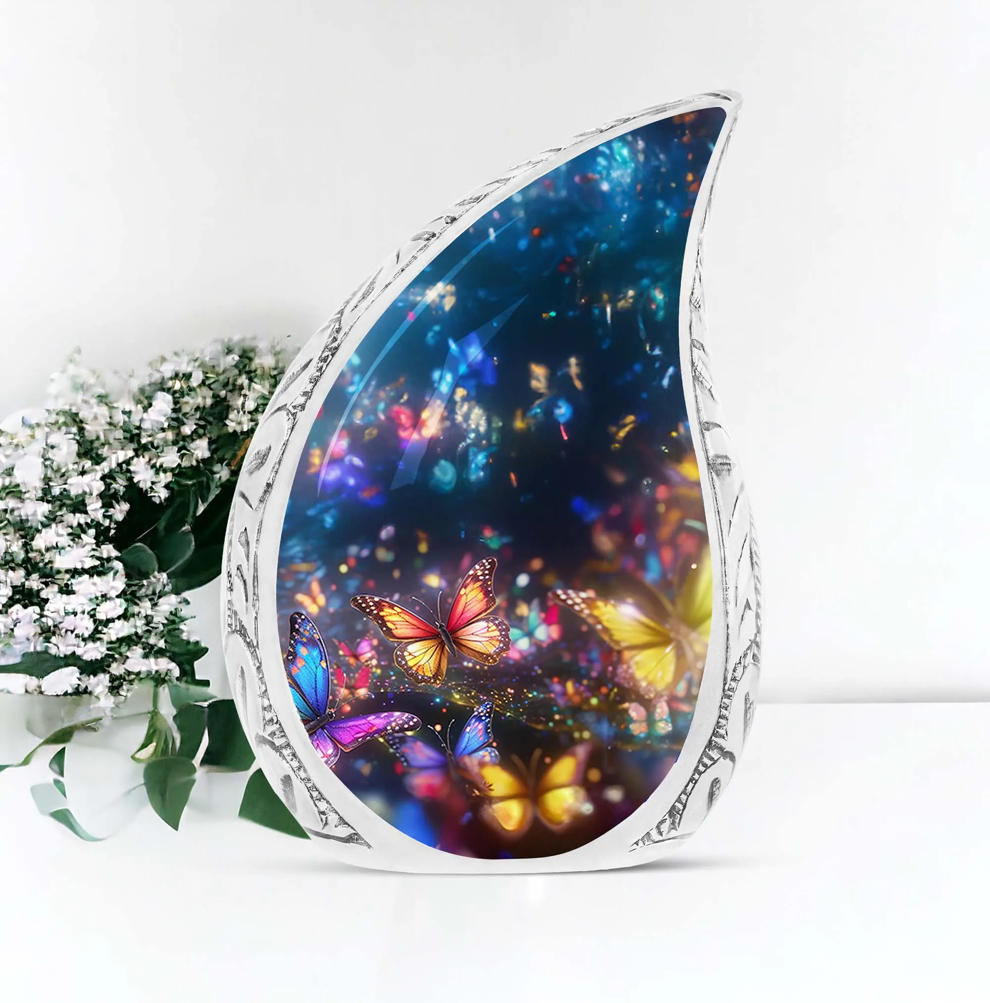 Colorful Butterflies Magic Forest Large Urn for Adult Ashes