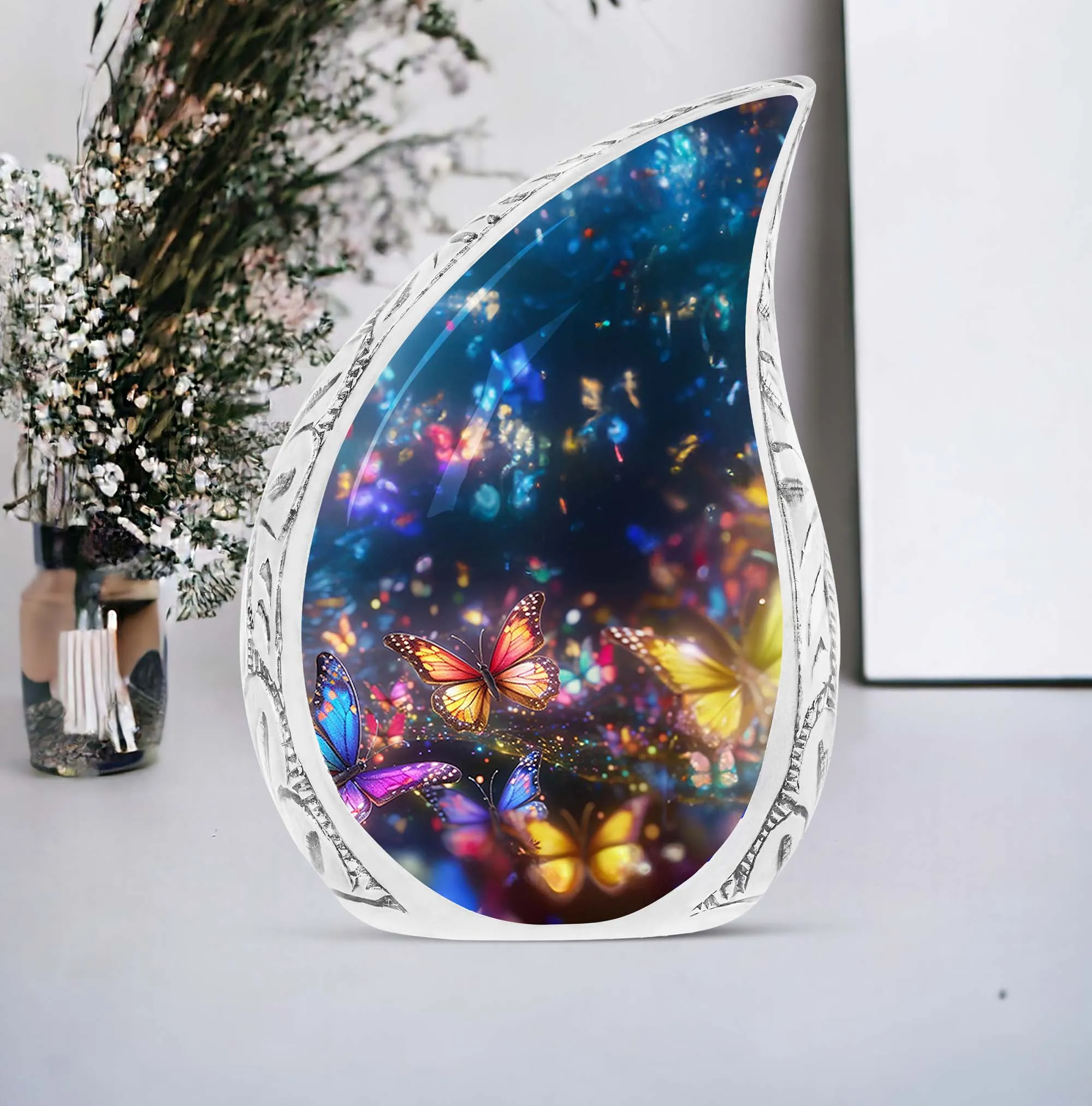 Colorful Butterflies Magic Forest Large Urn for Adult Ashes