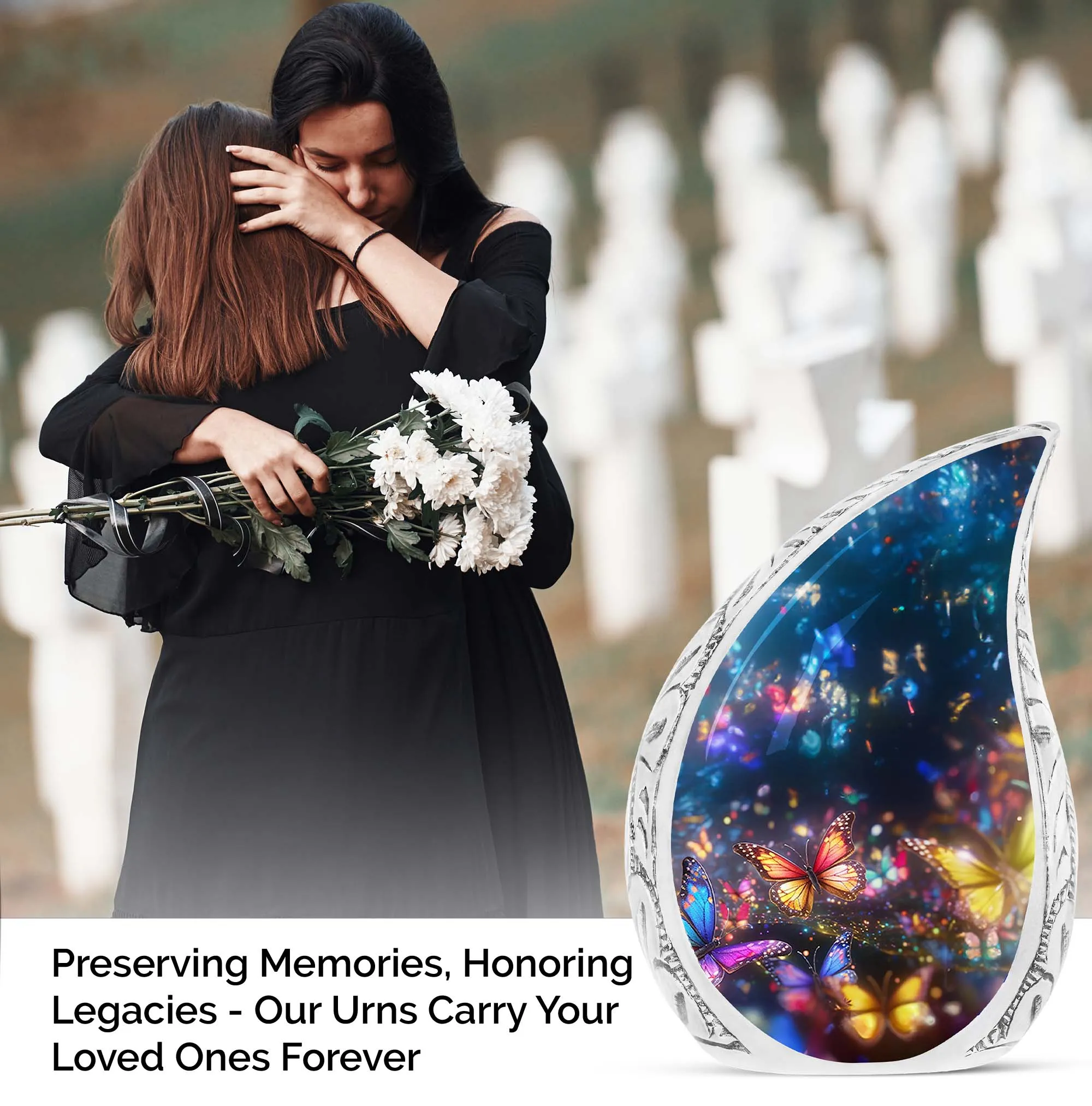 Colorful Butterflies Magic Forest Large Urn for Adult Ashes