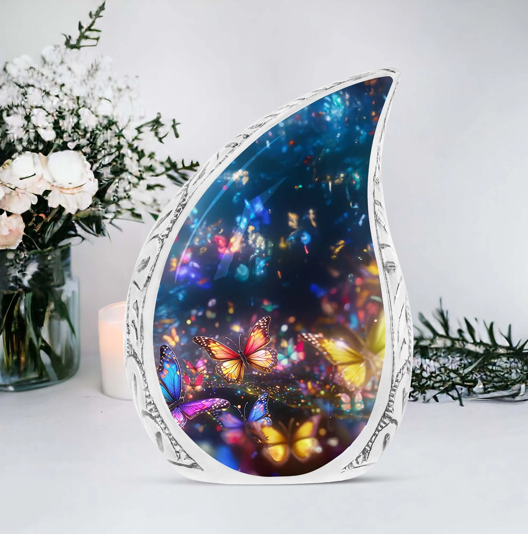 Colorful Butterflies Magic Forest Large Urn for Adult Ashes
