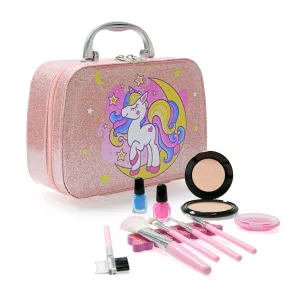 Contixo Unicorn-Themed Kids Makeup Set with Sparkle Case – Includes Brushes & Mirror