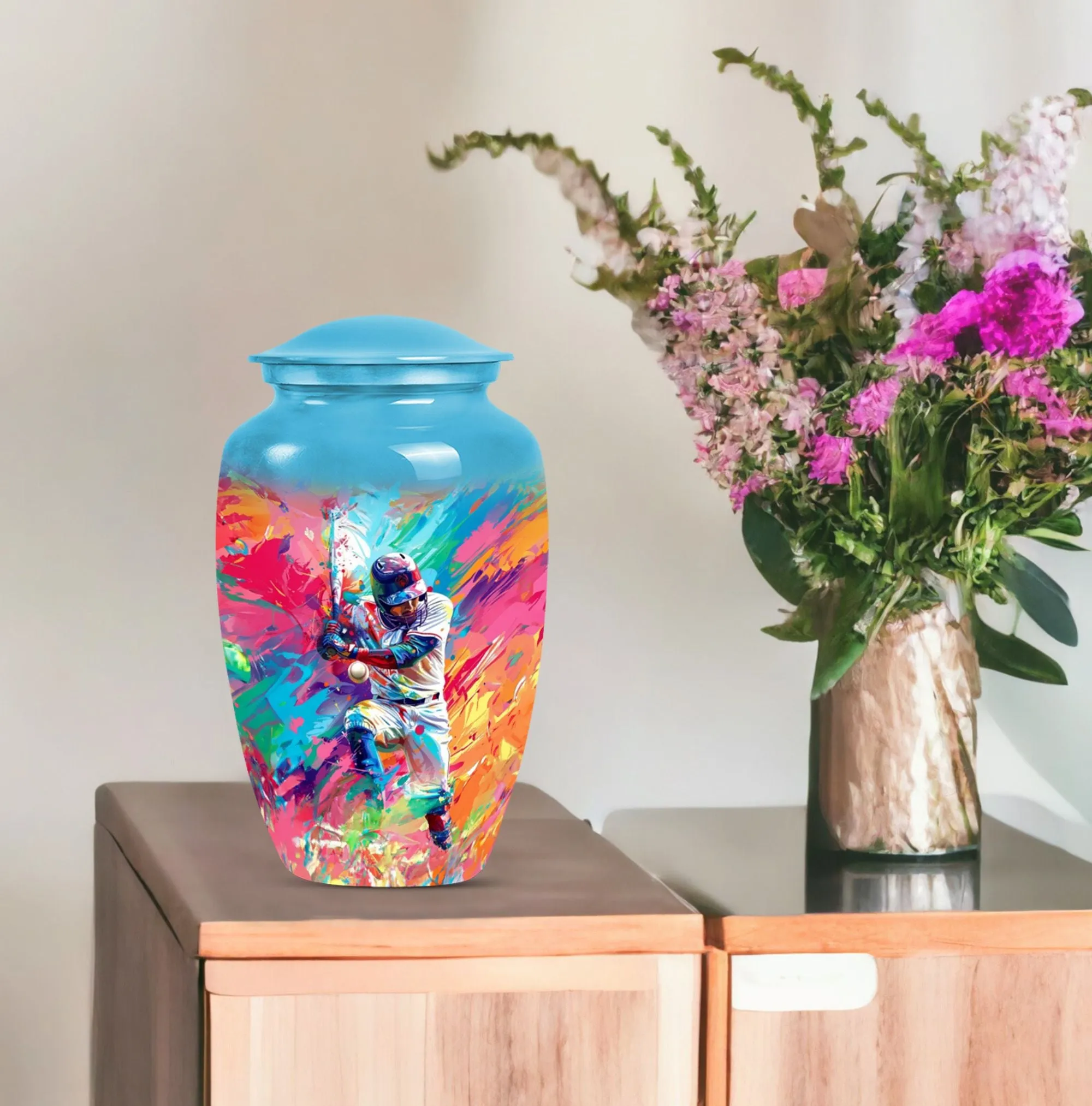 Cremation Baseball Urn, Butterfly Embellished Memorial Vessel