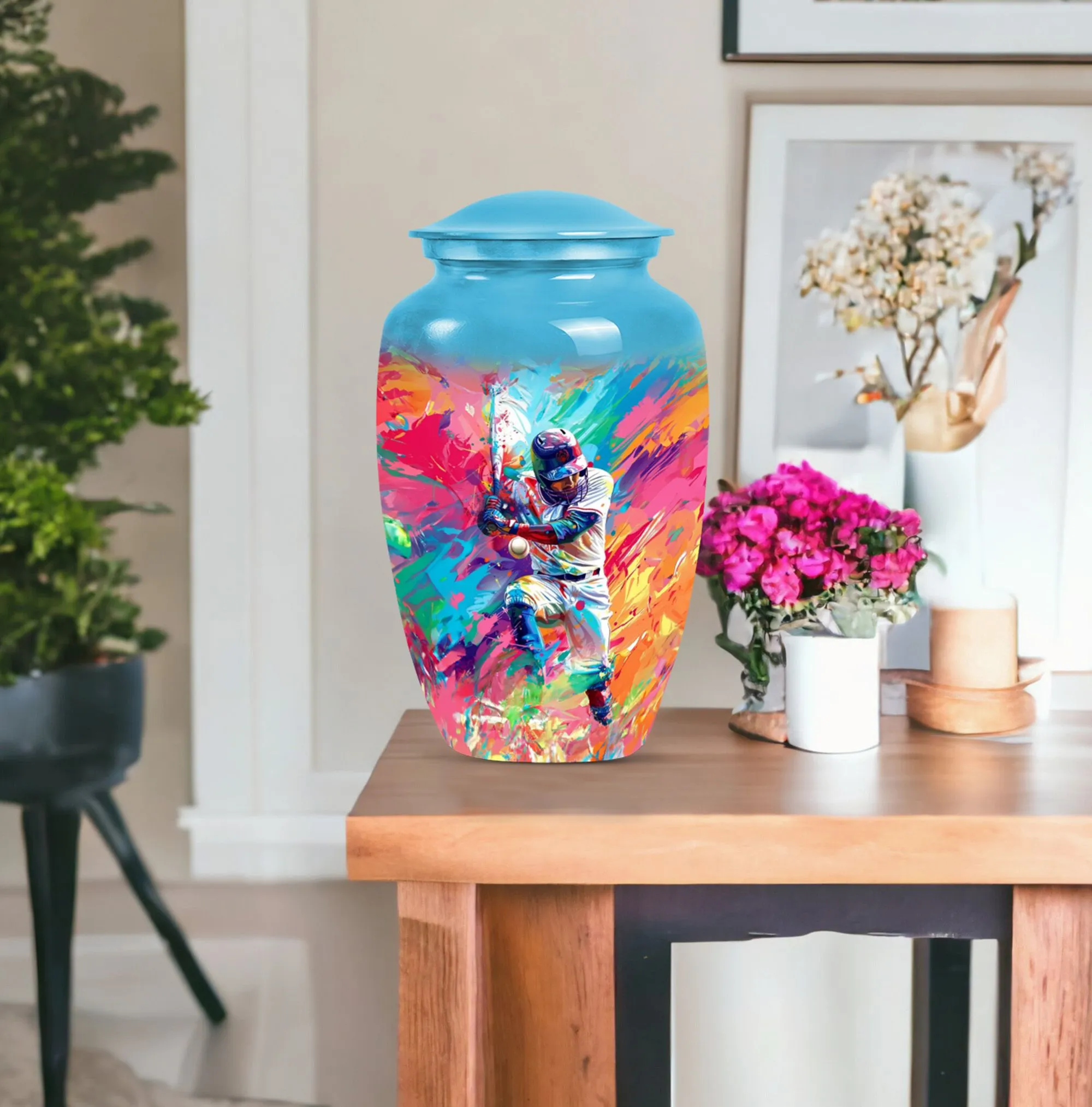 Cremation Baseball Urn, Butterfly Embellished Memorial Vessel