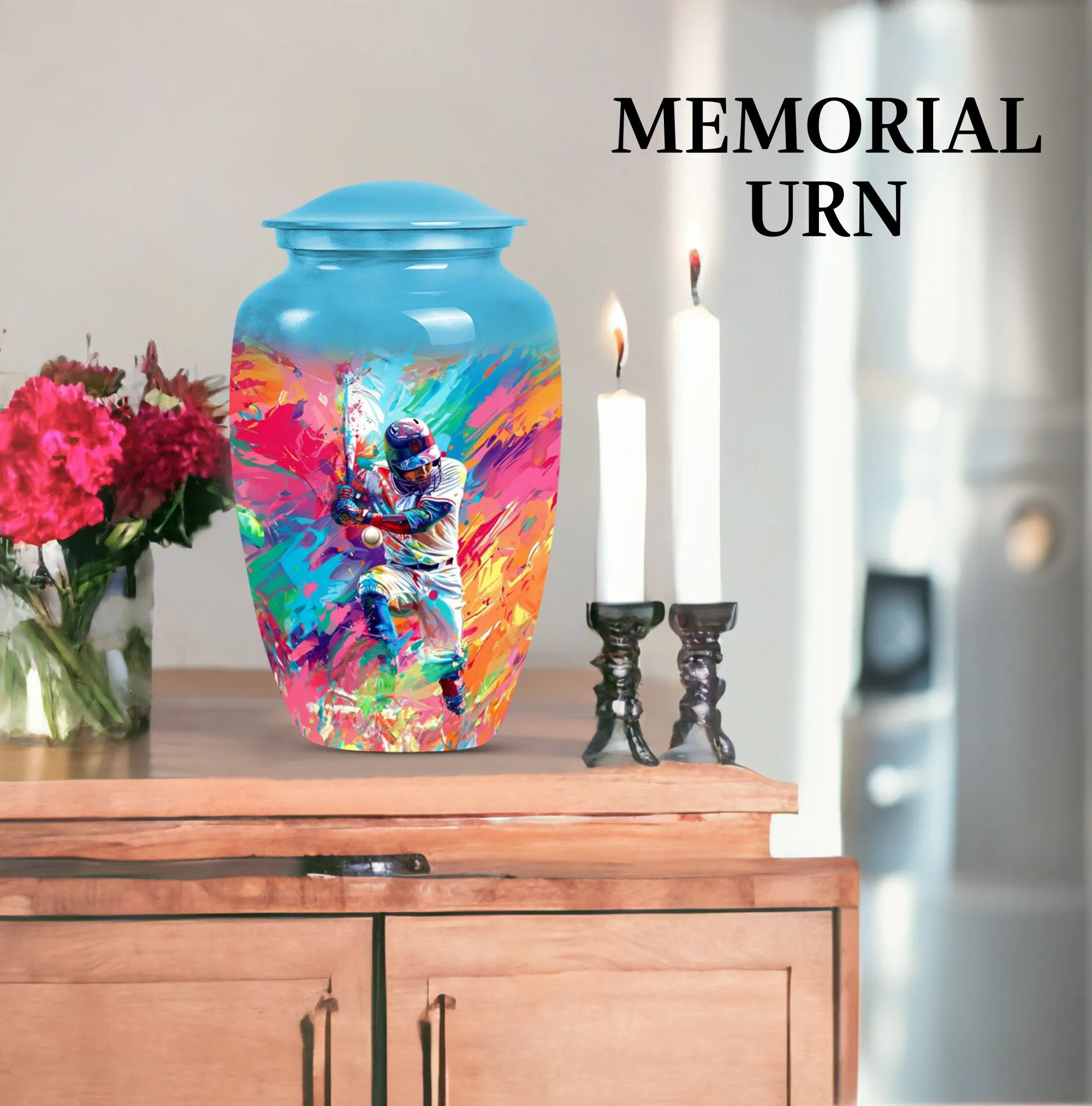 Cremation Baseball Urn, Butterfly Embellished Memorial Vessel
