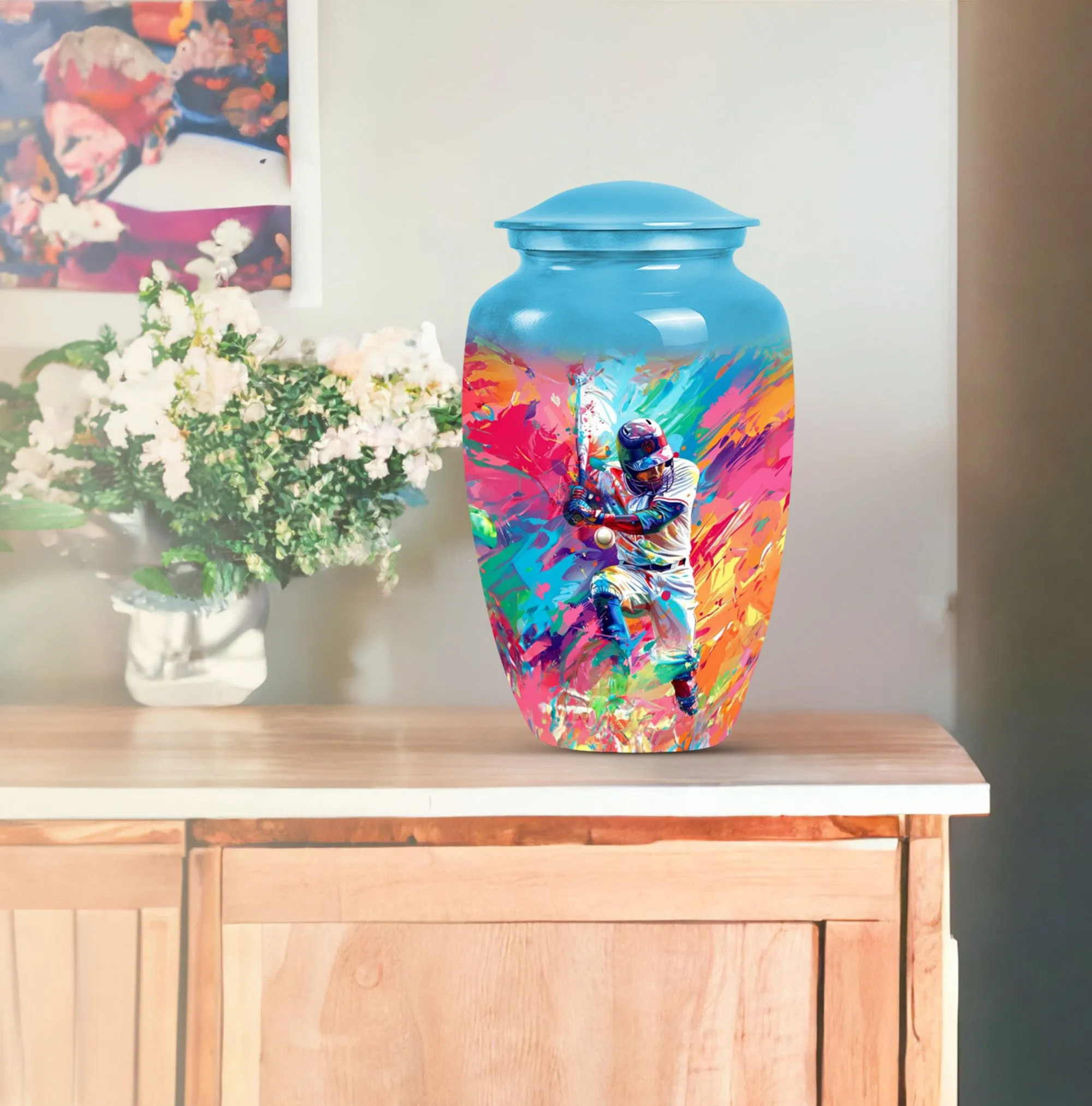 Cremation Baseball Urn, Butterfly Embellished Memorial Vessel