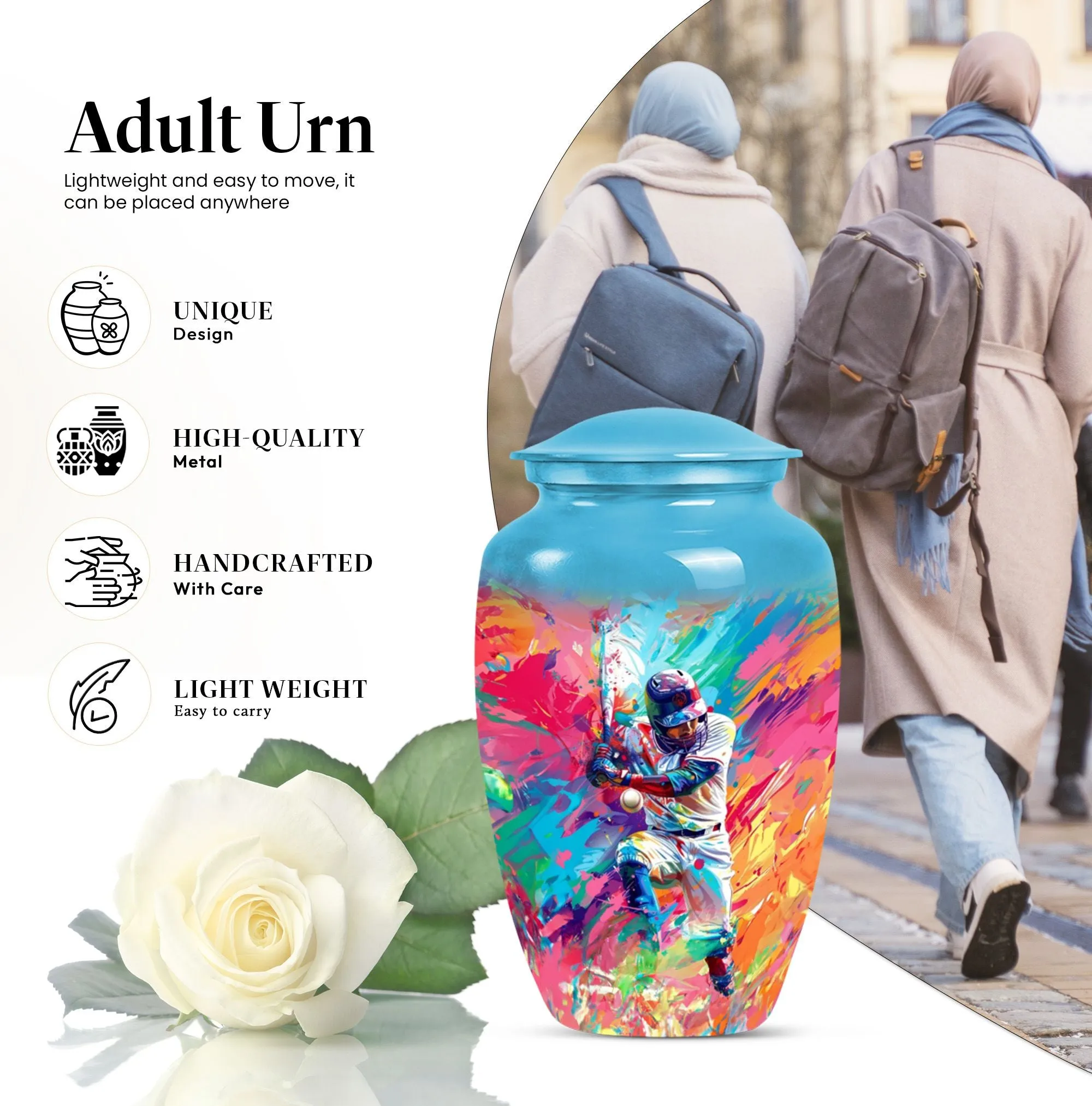 Cremation Baseball Urn, Butterfly Embellished Memorial Vessel