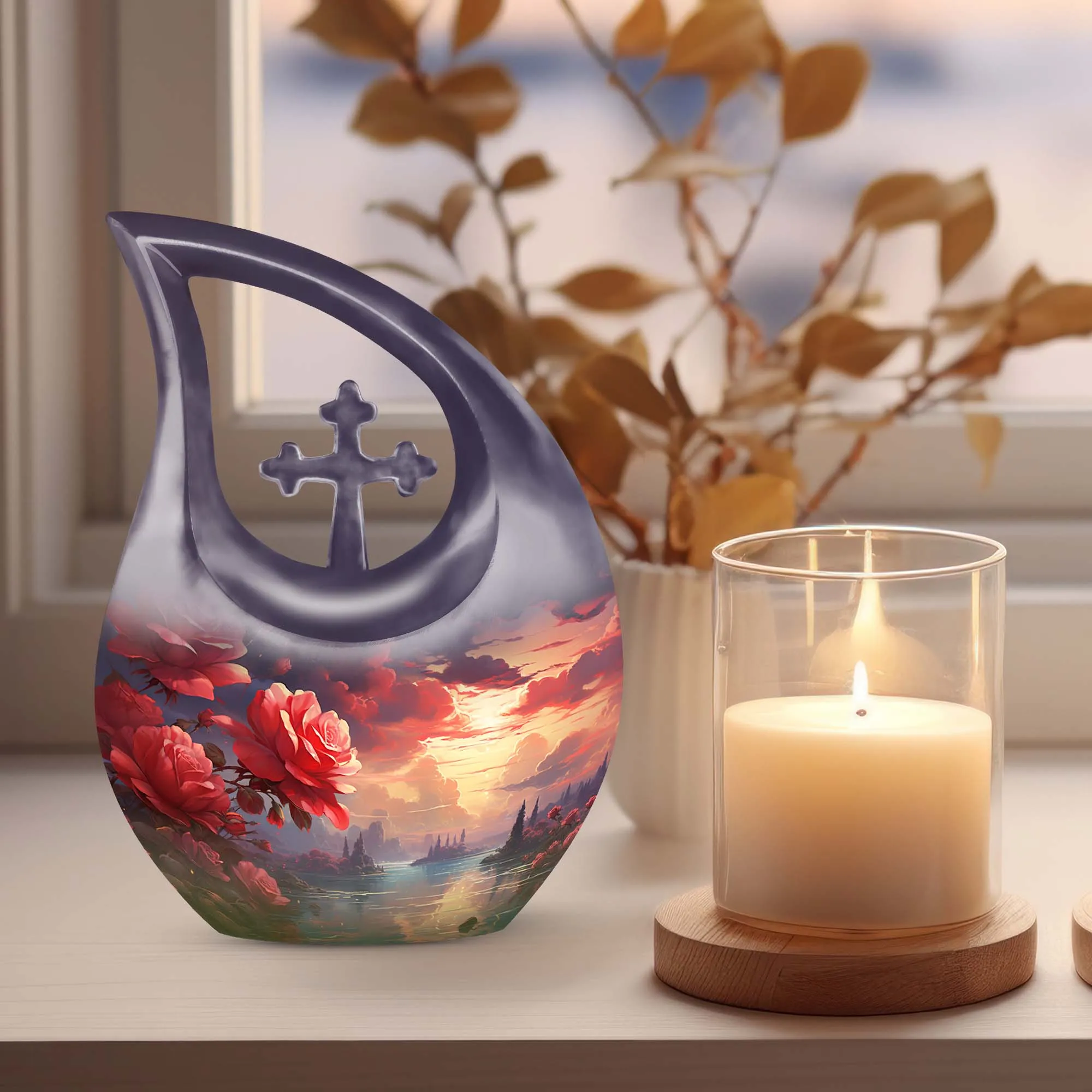 Crimson Twilight on Urn, Lovingly Preserving the Ashen Remembrance