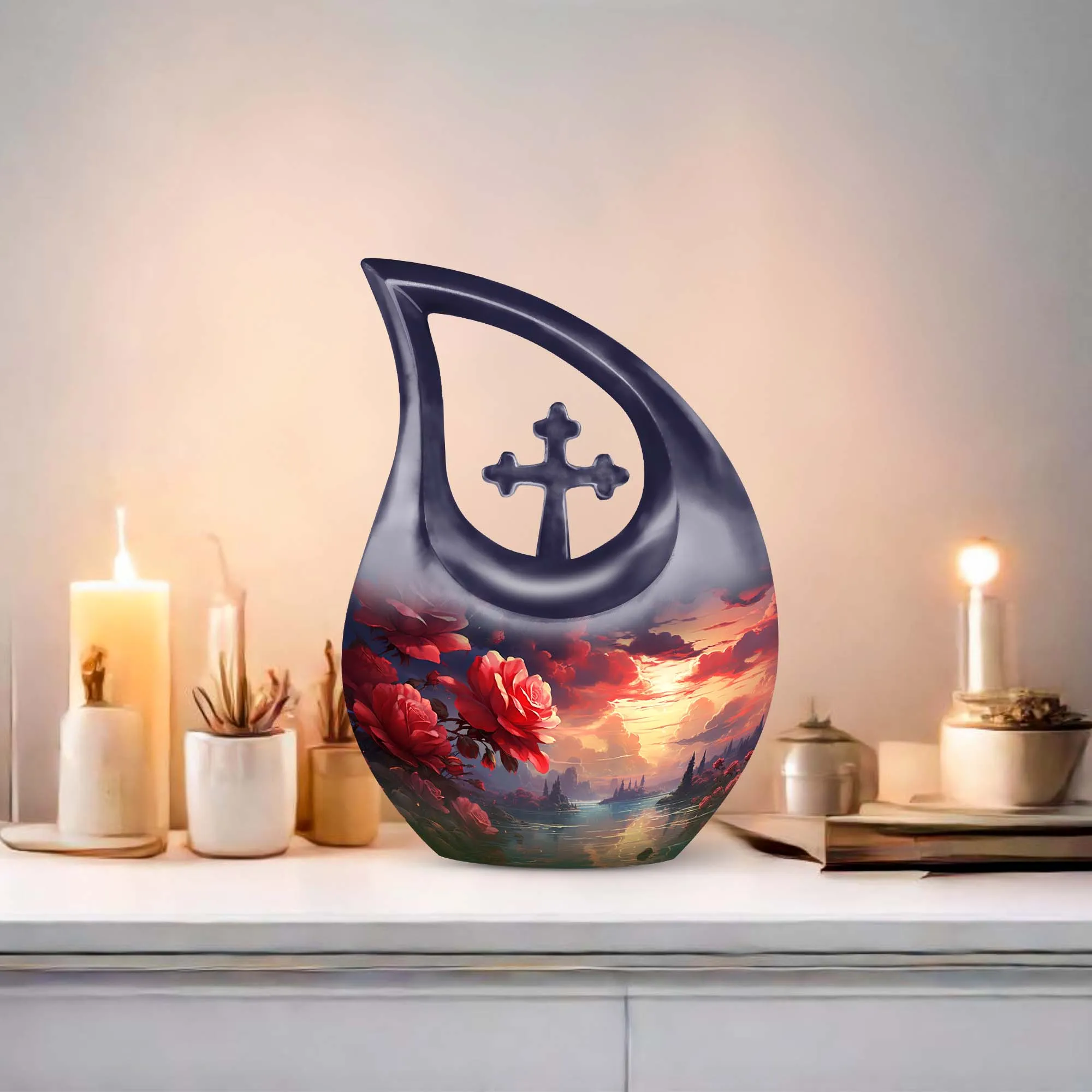 Crimson Twilight on Urn, Lovingly Preserving the Ashen Remembrance