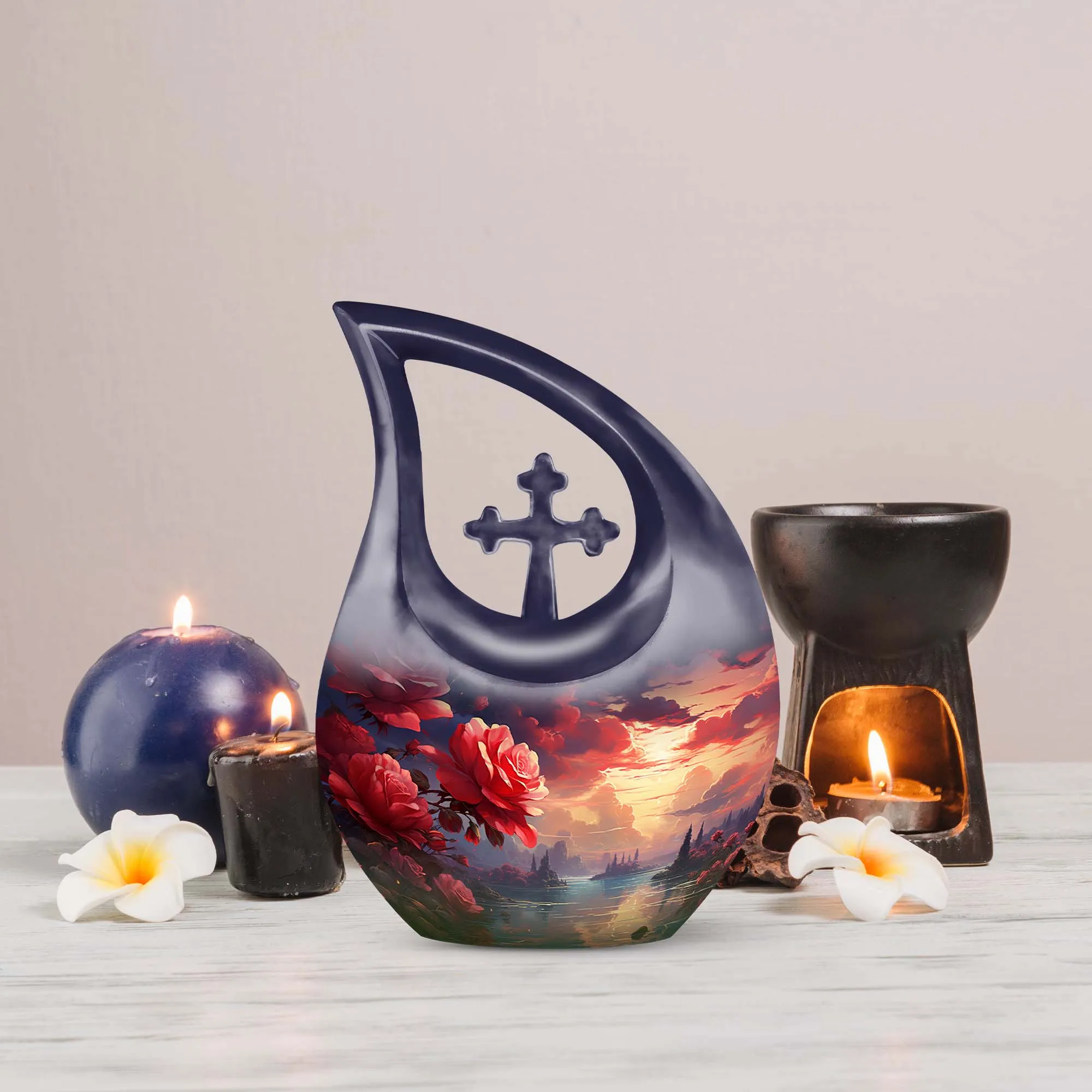 Crimson Twilight on Urn, Lovingly Preserving the Ashen Remembrance