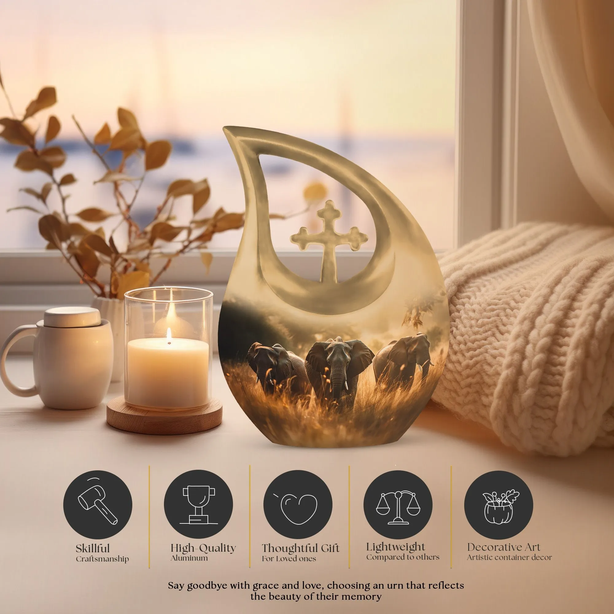 Divine Elephant Memorial - An Crafted Aluminium Cremation Urn