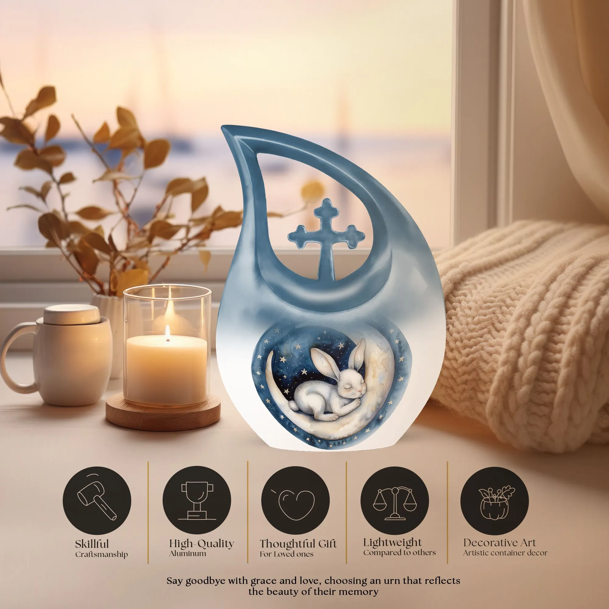 Extra Large White Bunny Moon Tribute - Memorial Cremation Vessel