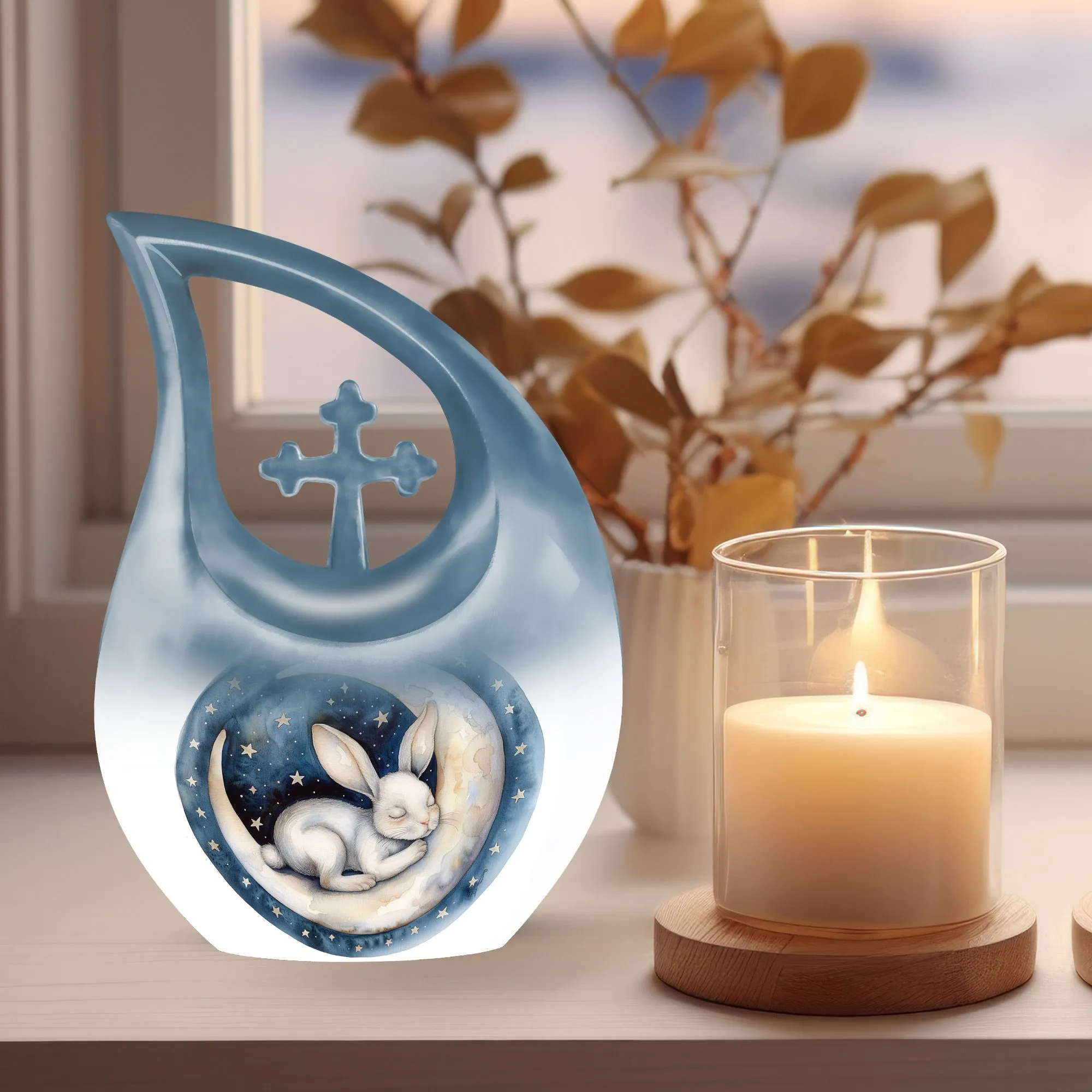 Extra Large White Bunny Moon Tribute - Memorial Cremation Vessel