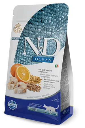 Farmina N&D Ocean Ancestral Grain Cod, Spelt, Oats & Orange Adult Dry Cat Food