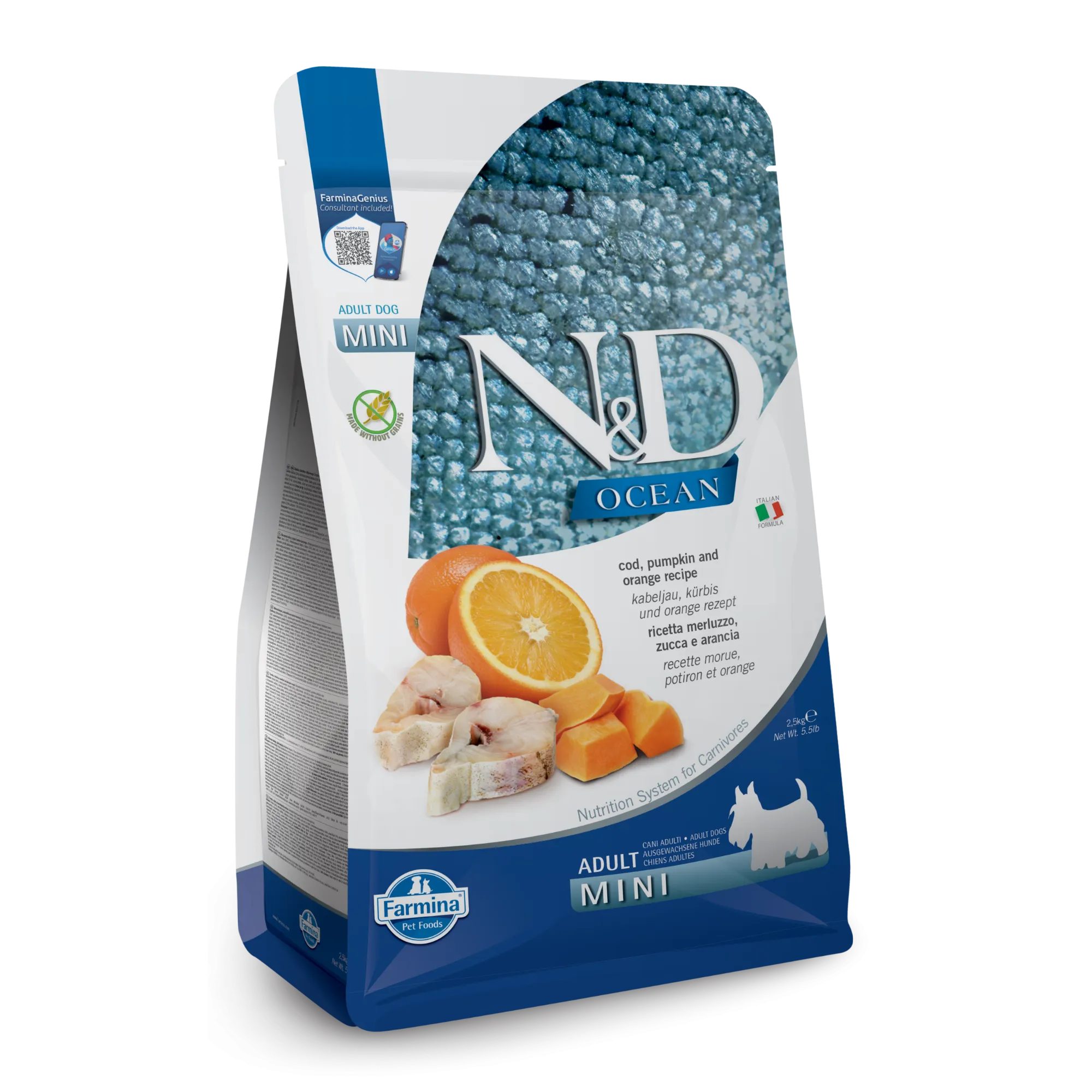 Farmina N&D Ocean Grain Free Cod, Pumpkin & Orange MIni Adult Dry Dog Food