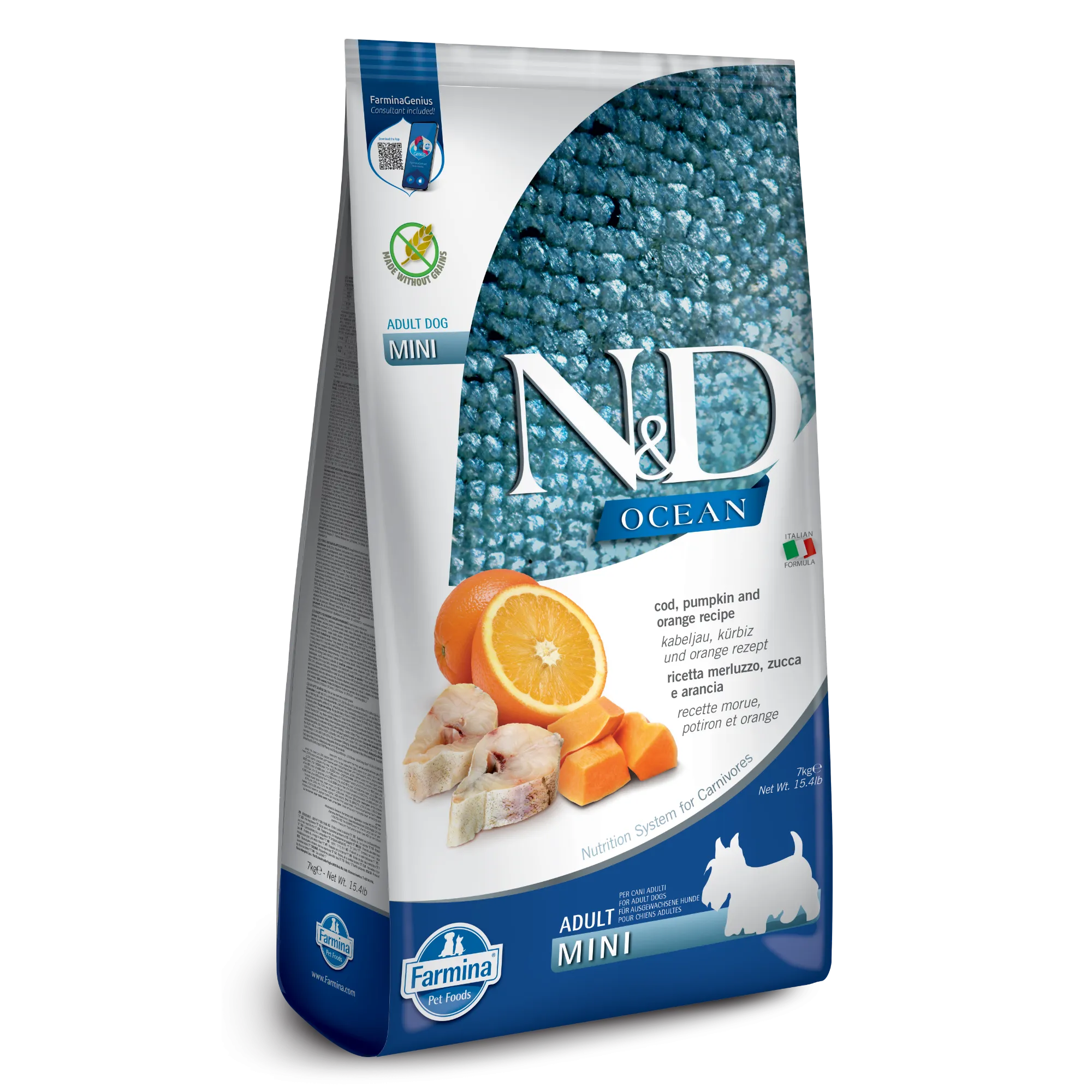 Farmina N&D Ocean Grain Free Cod, Pumpkin & Orange MIni Adult Dry Dog Food
