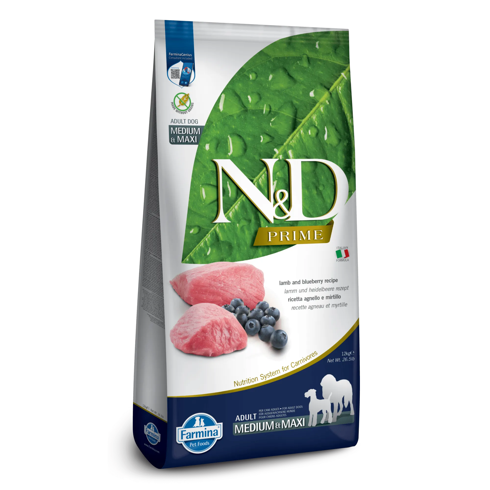 Farmina N&D Prime Grain Free Lamb & Blueberry Medium & Maxi Adult Dry Dog Food