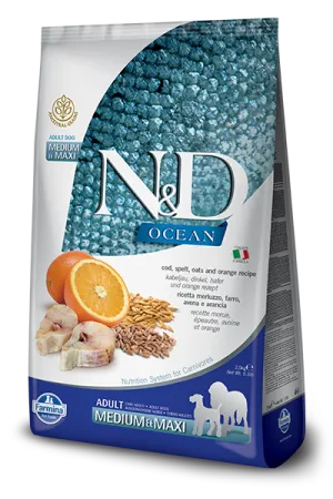 Farmina Natural & Delicious Ocean Cod, Spelt, Oats & Orange Adult Medium & Maxi Dry Dog Food