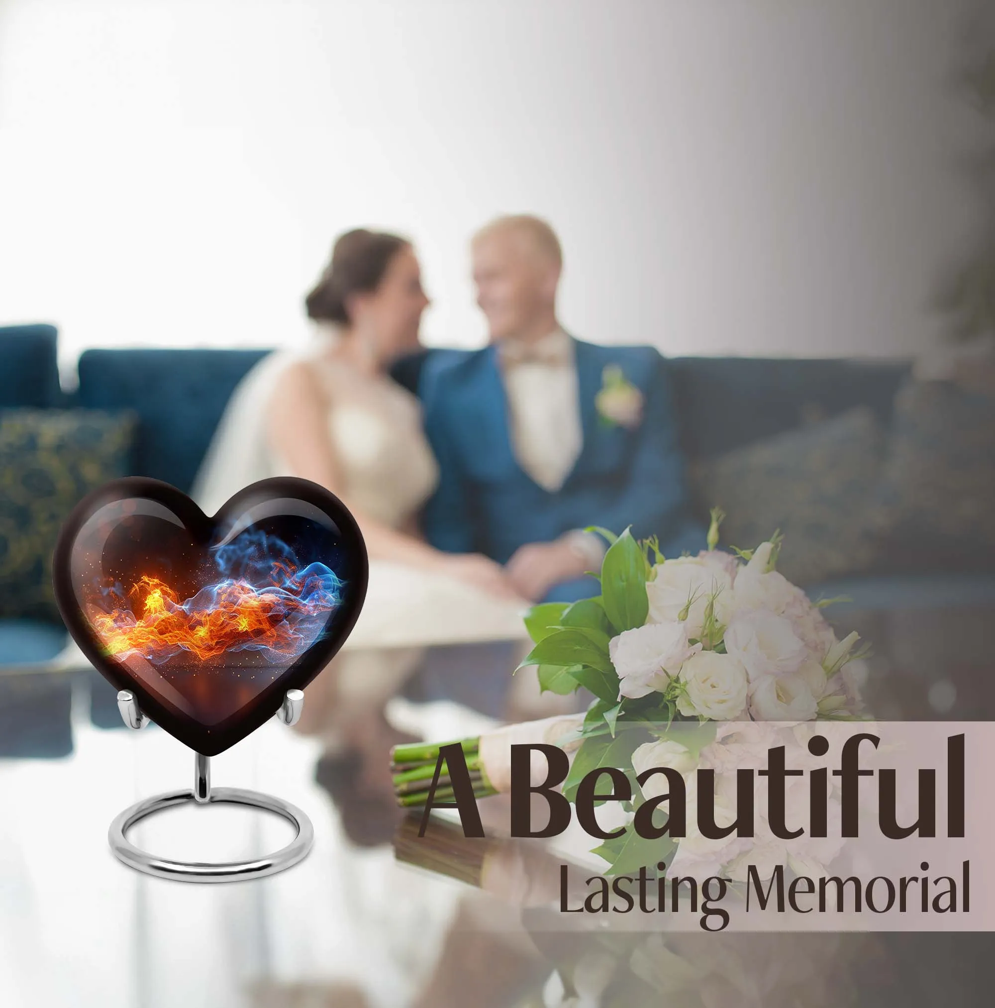 Fire Cremation Urn with Heart Design - Keepsake Cremation Urn
