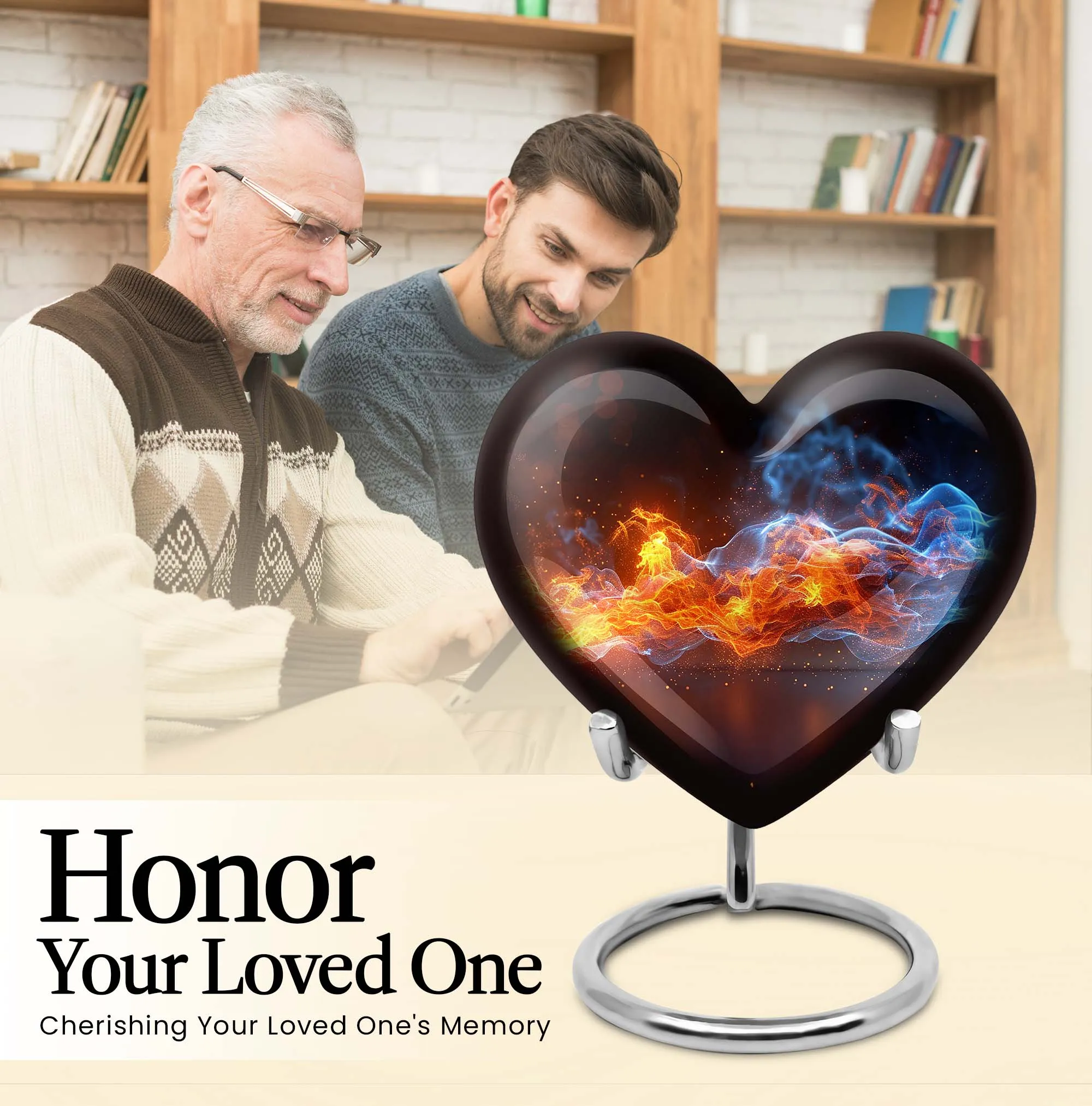 Fire Cremation Urn with Heart Design - Keepsake Cremation Urn