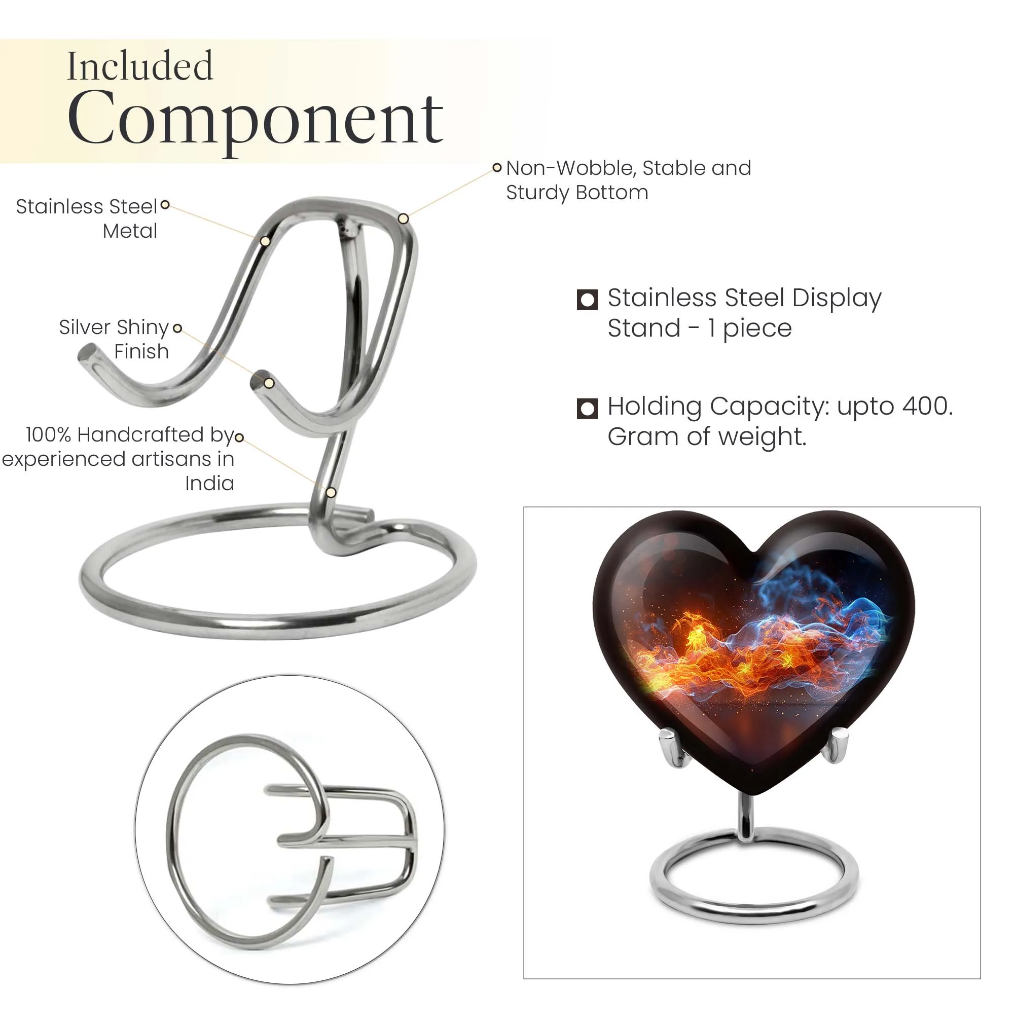Fire Cremation Urn with Heart Design - Keepsake Cremation Urn