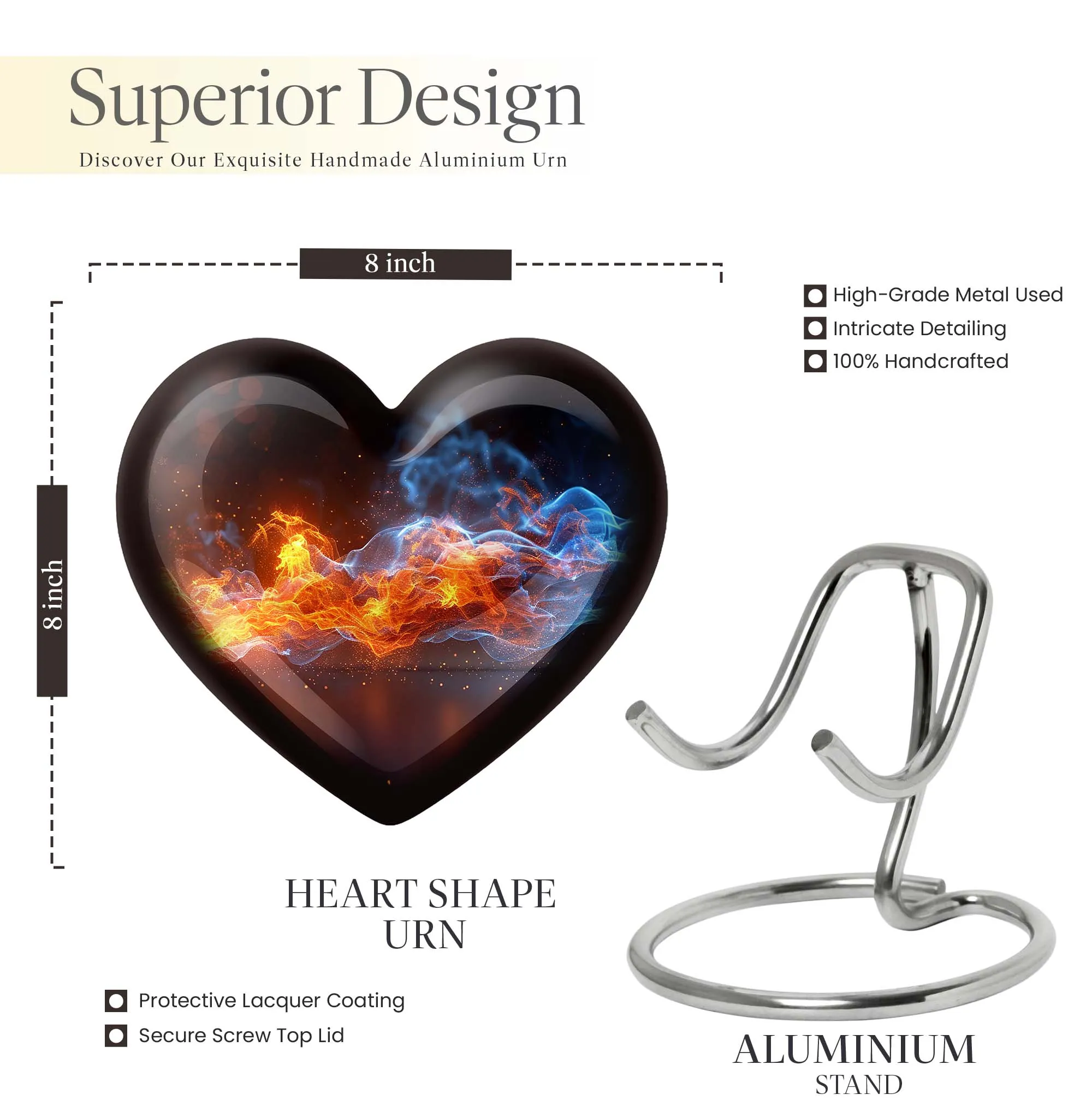 Fire Cremation Urn with Heart Design - Keepsake Cremation Urn