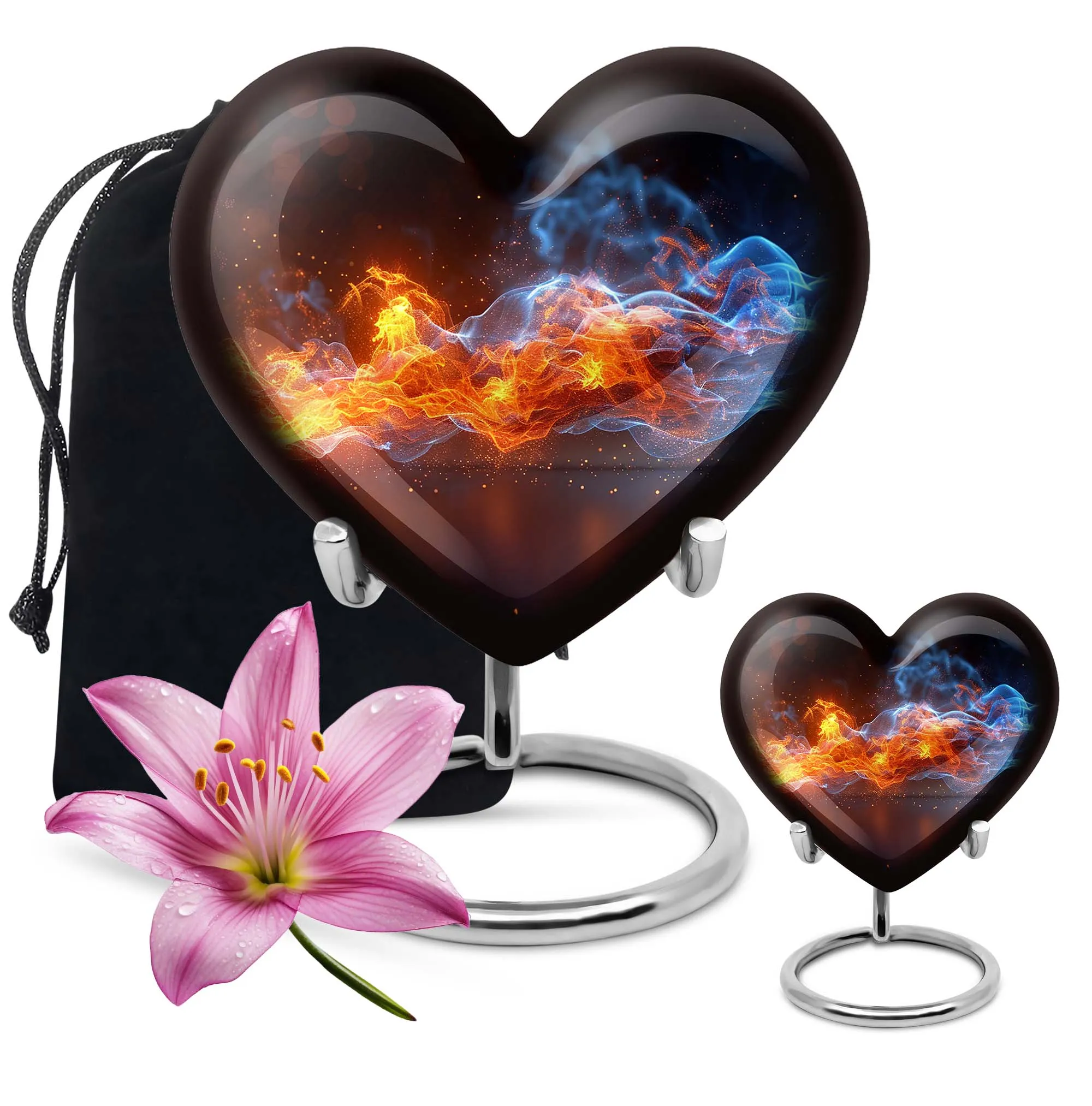 Fire Cremation Urn with Heart Design - Keepsake Cremation Urn