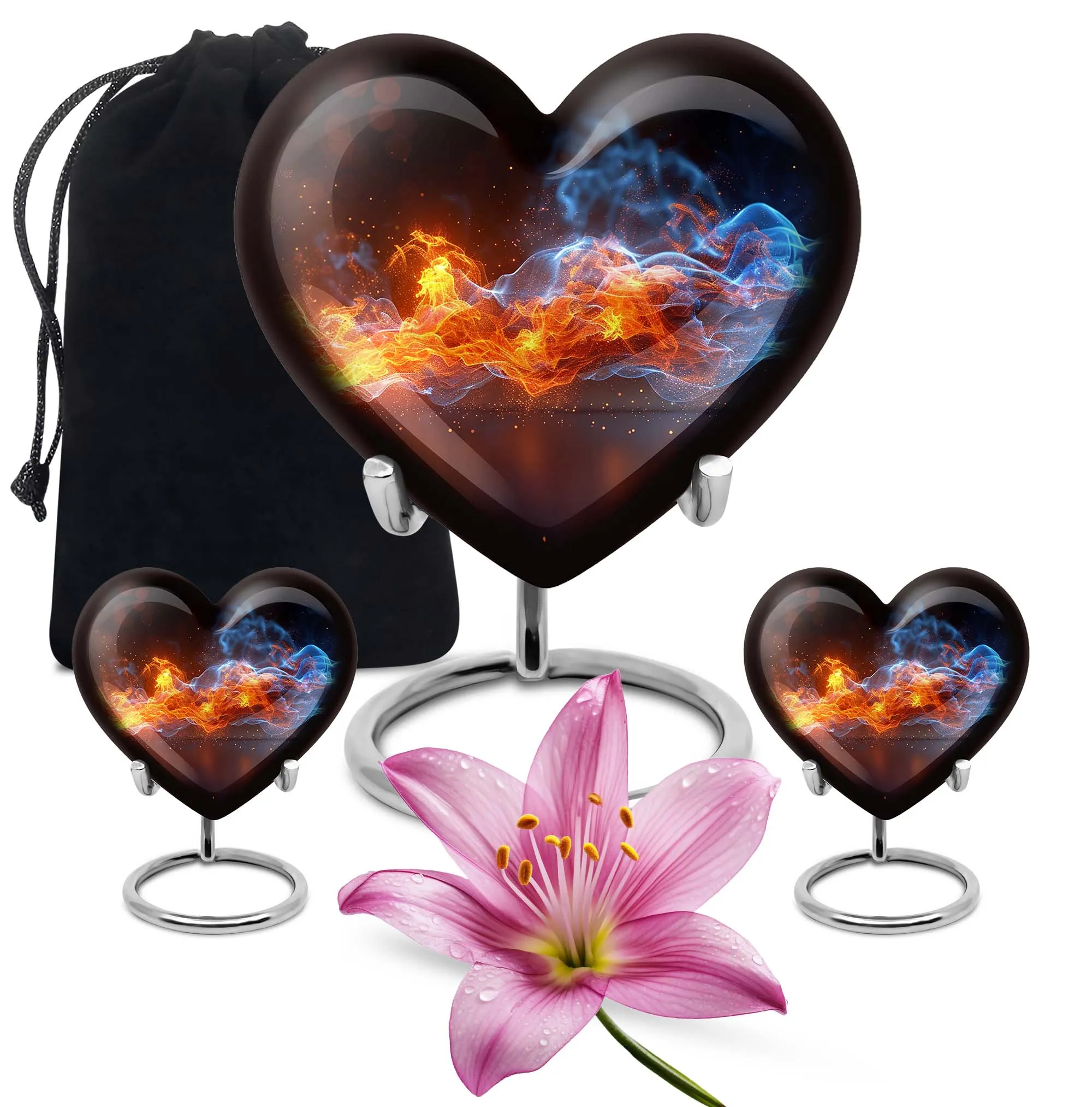Fire Cremation Urn with Heart Design - Keepsake Cremation Urn