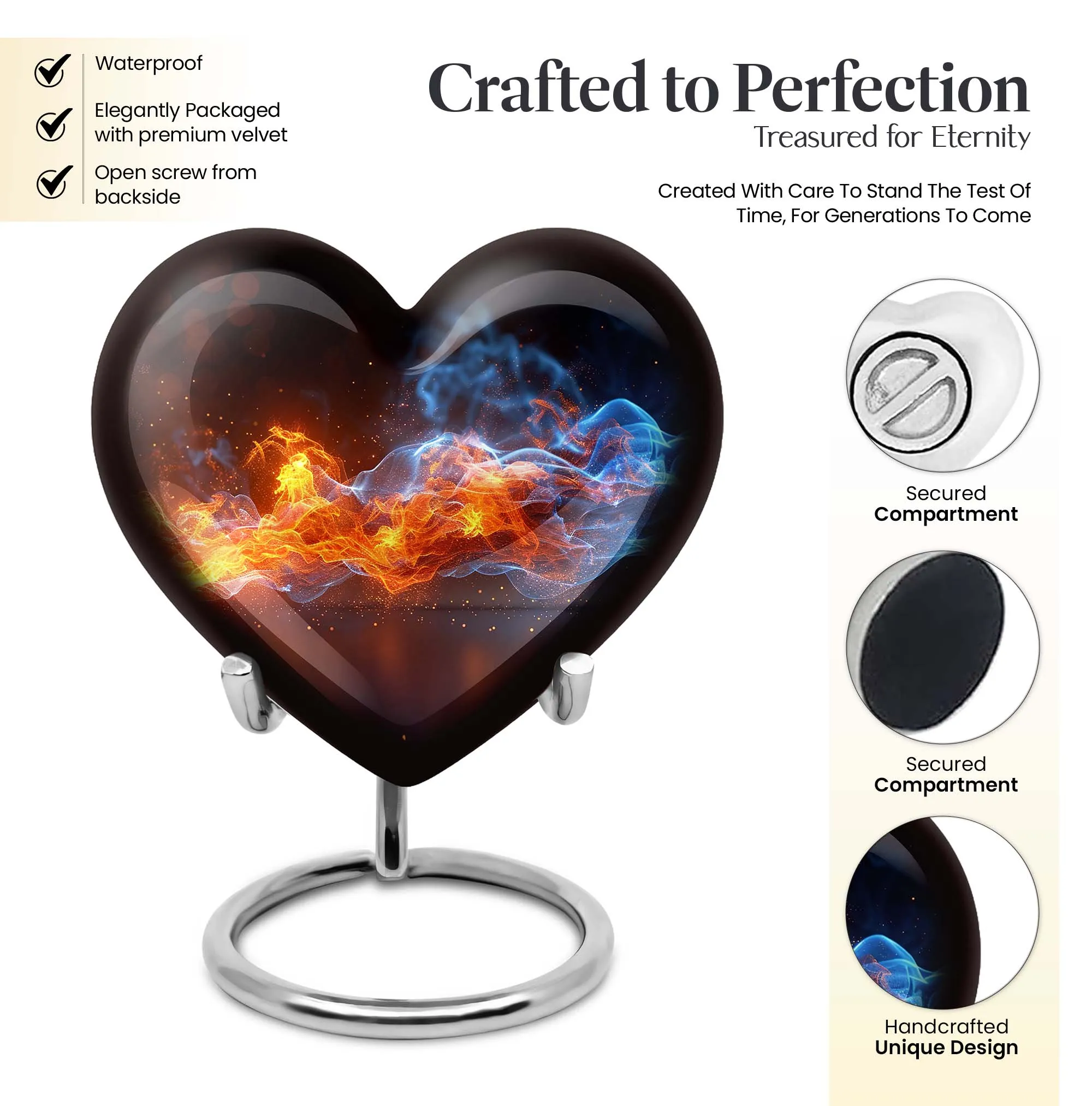 Fire Cremation Urn with Heart Design - Keepsake Cremation Urn