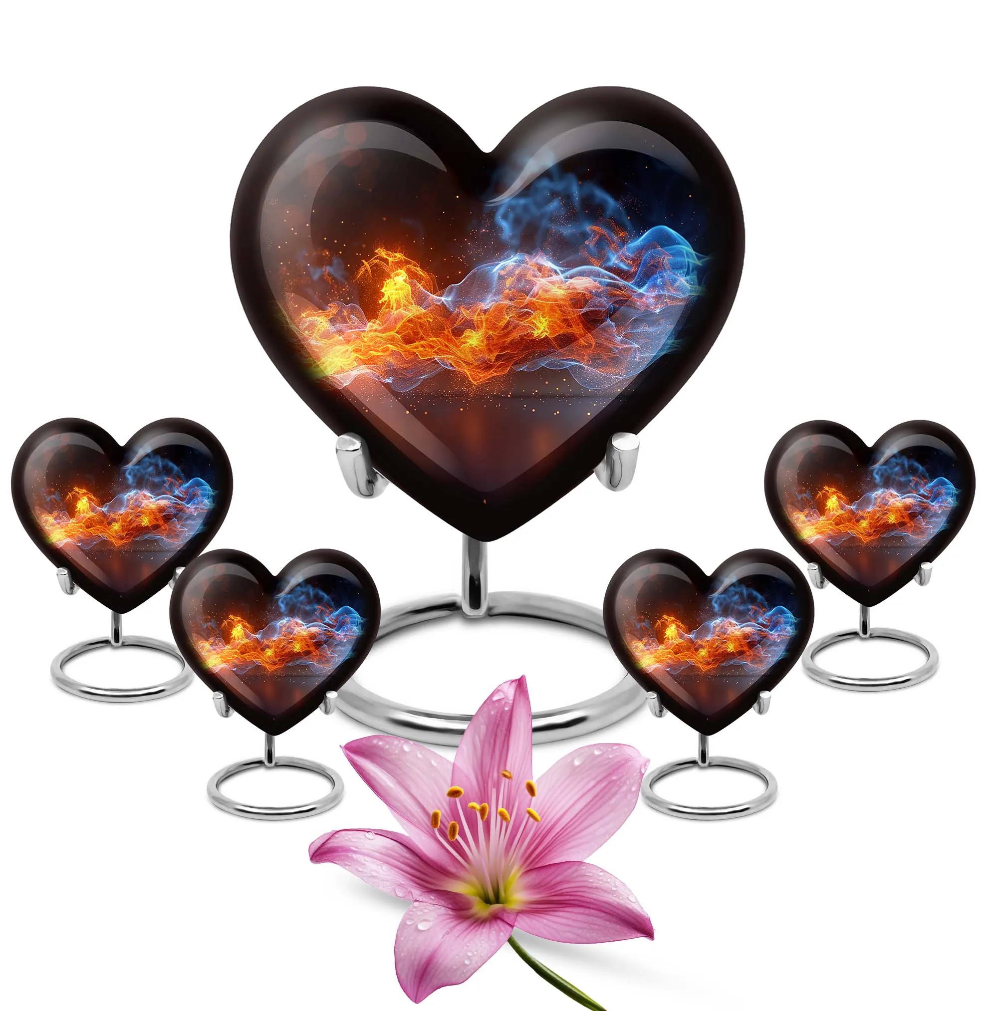Fire Cremation Urn with Heart Design - Keepsake Cremation Urn