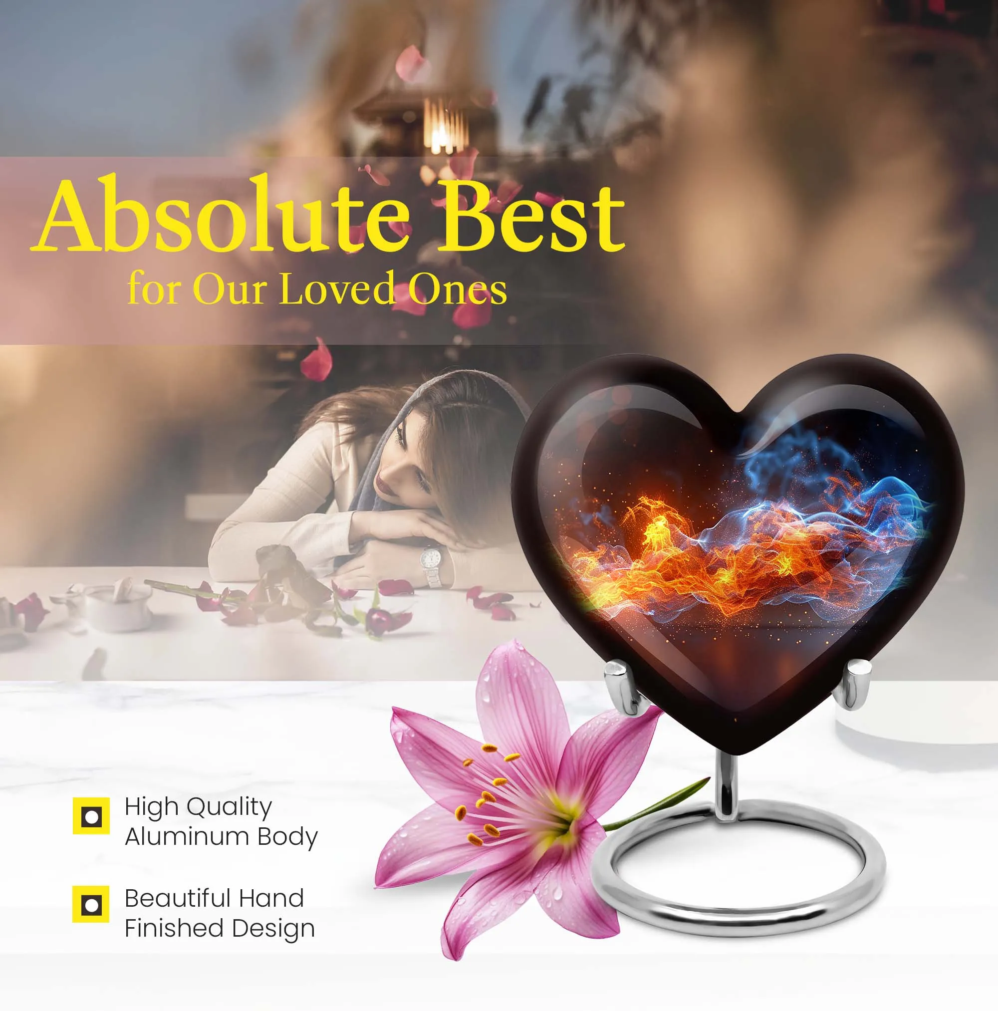 Fire Cremation Urn with Heart Design - Keepsake Cremation Urn