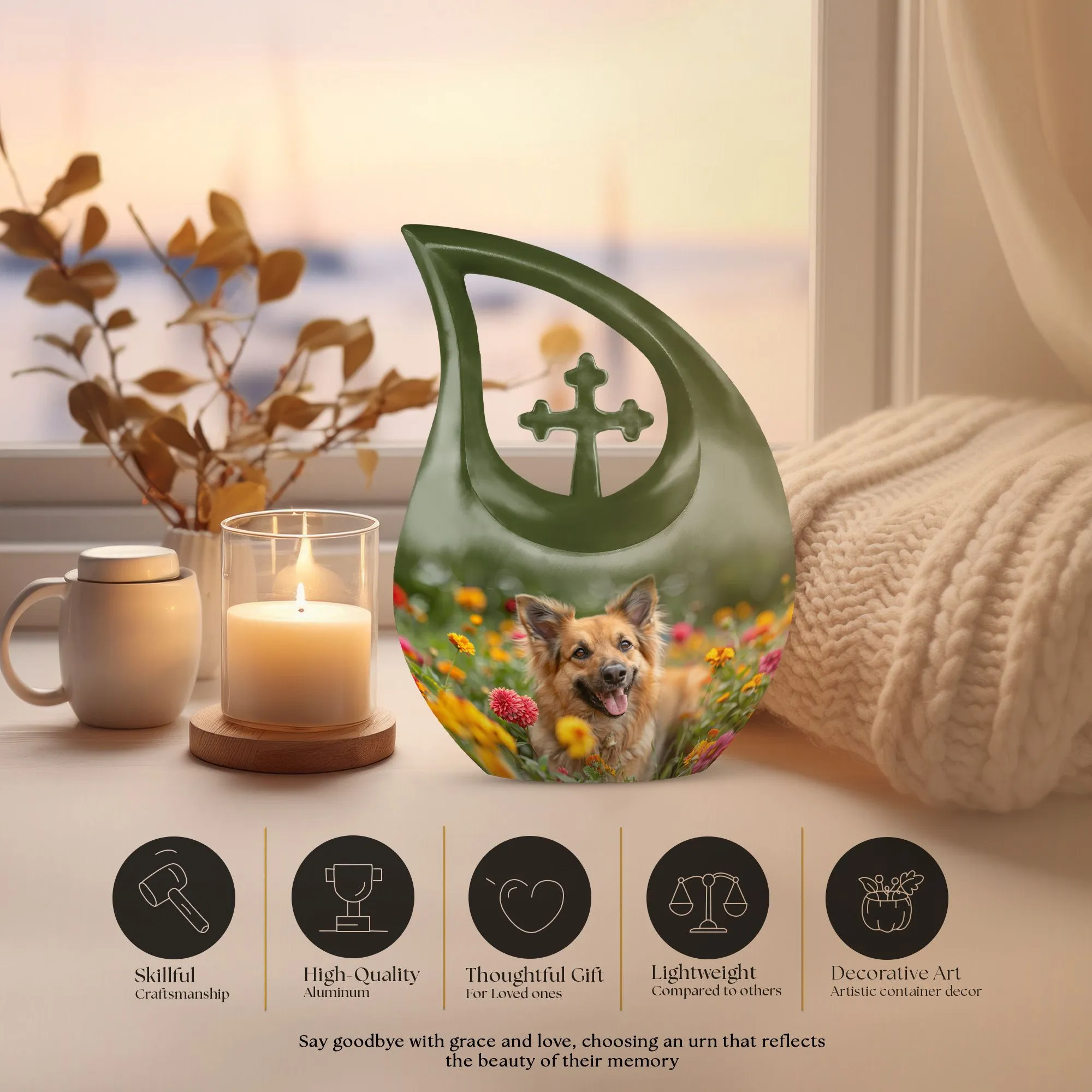 Floral Canine Happiness Memorial Cremation Urn for Large Adults
