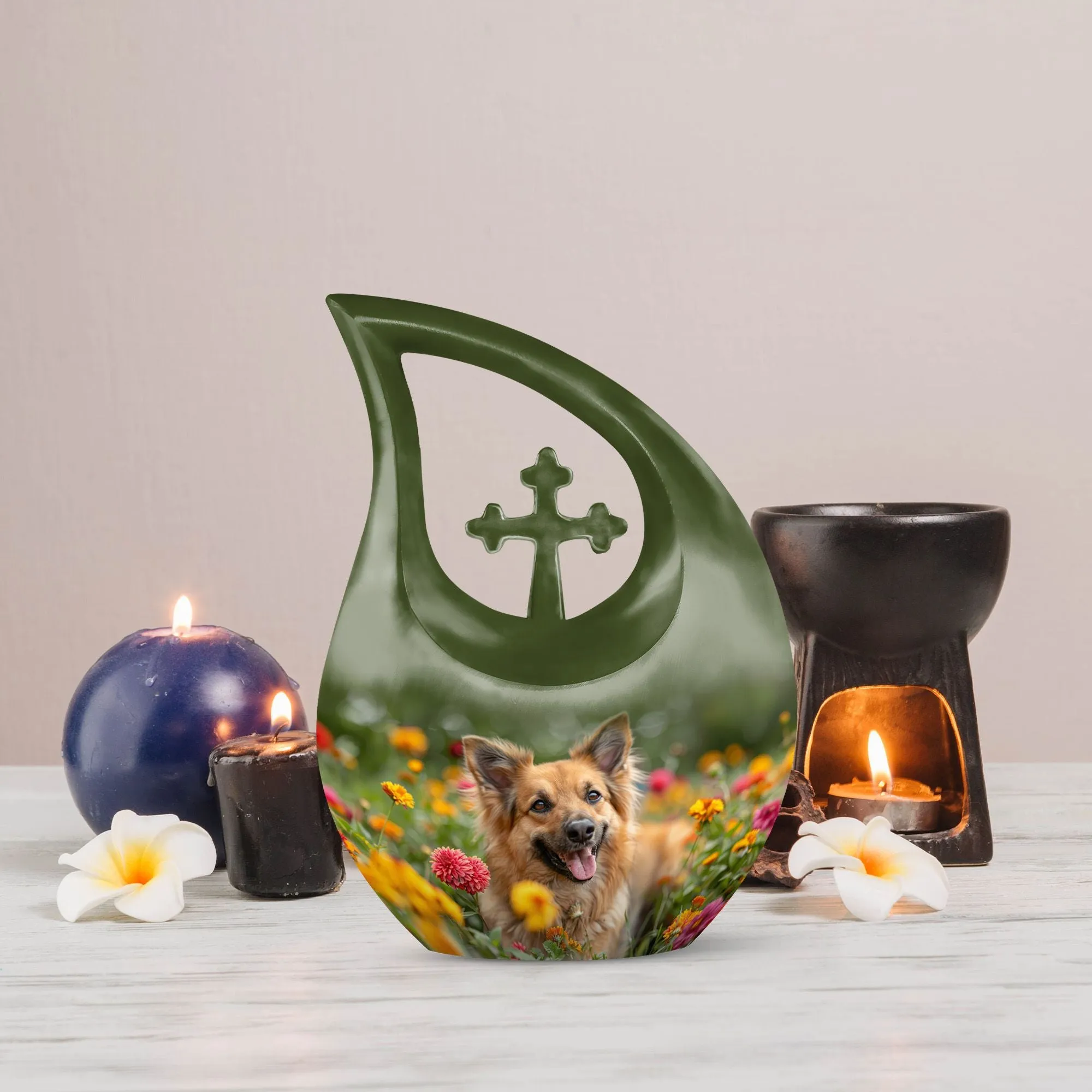 Floral Canine Happiness Memorial Cremation Urn for Large Adults