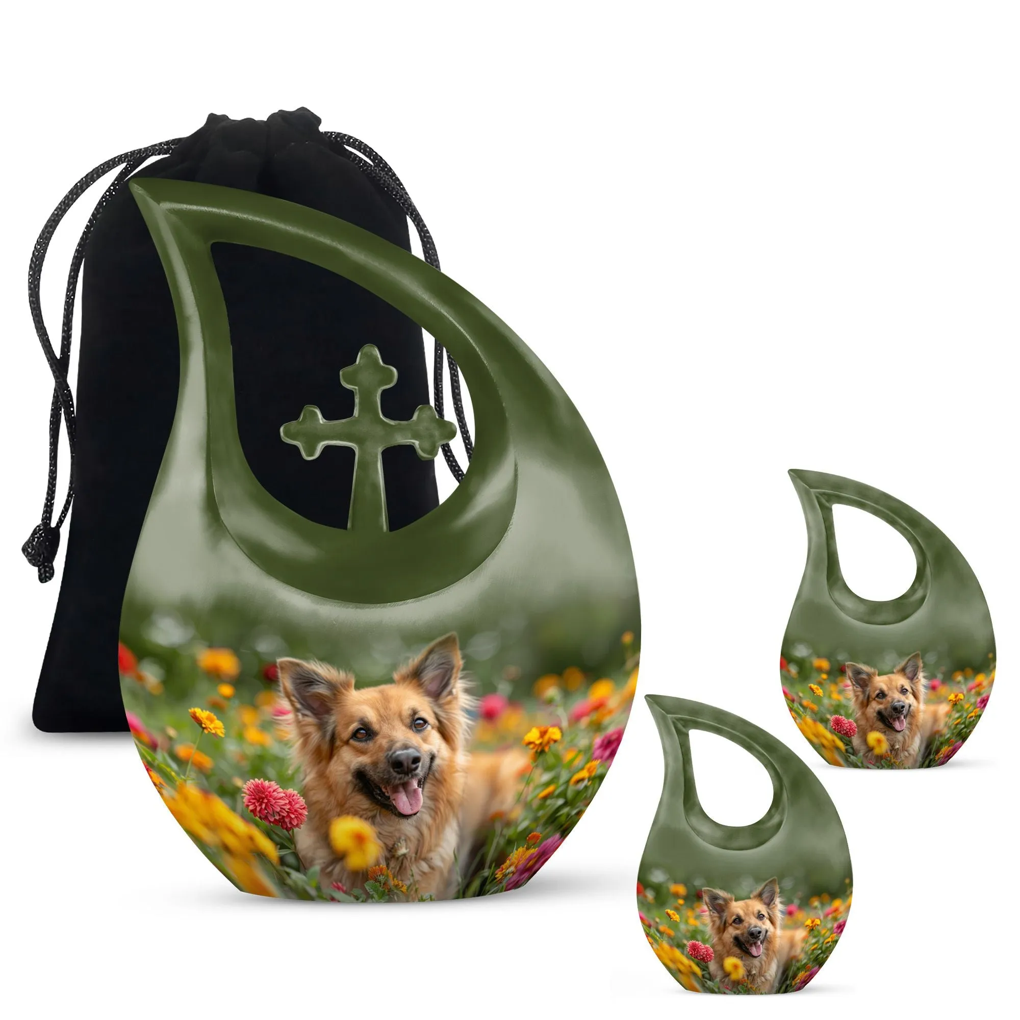 Floral Canine Happiness Memorial Cremation Urn for Large Adults