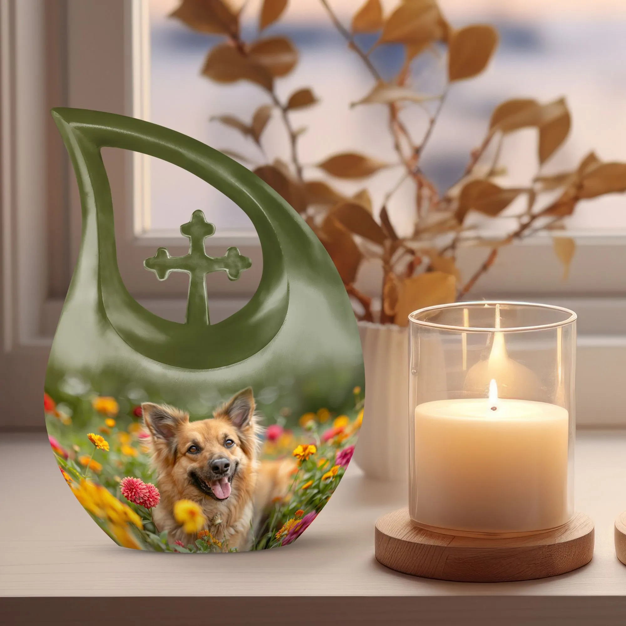 Floral Canine Happiness Memorial Cremation Urn for Large Adults