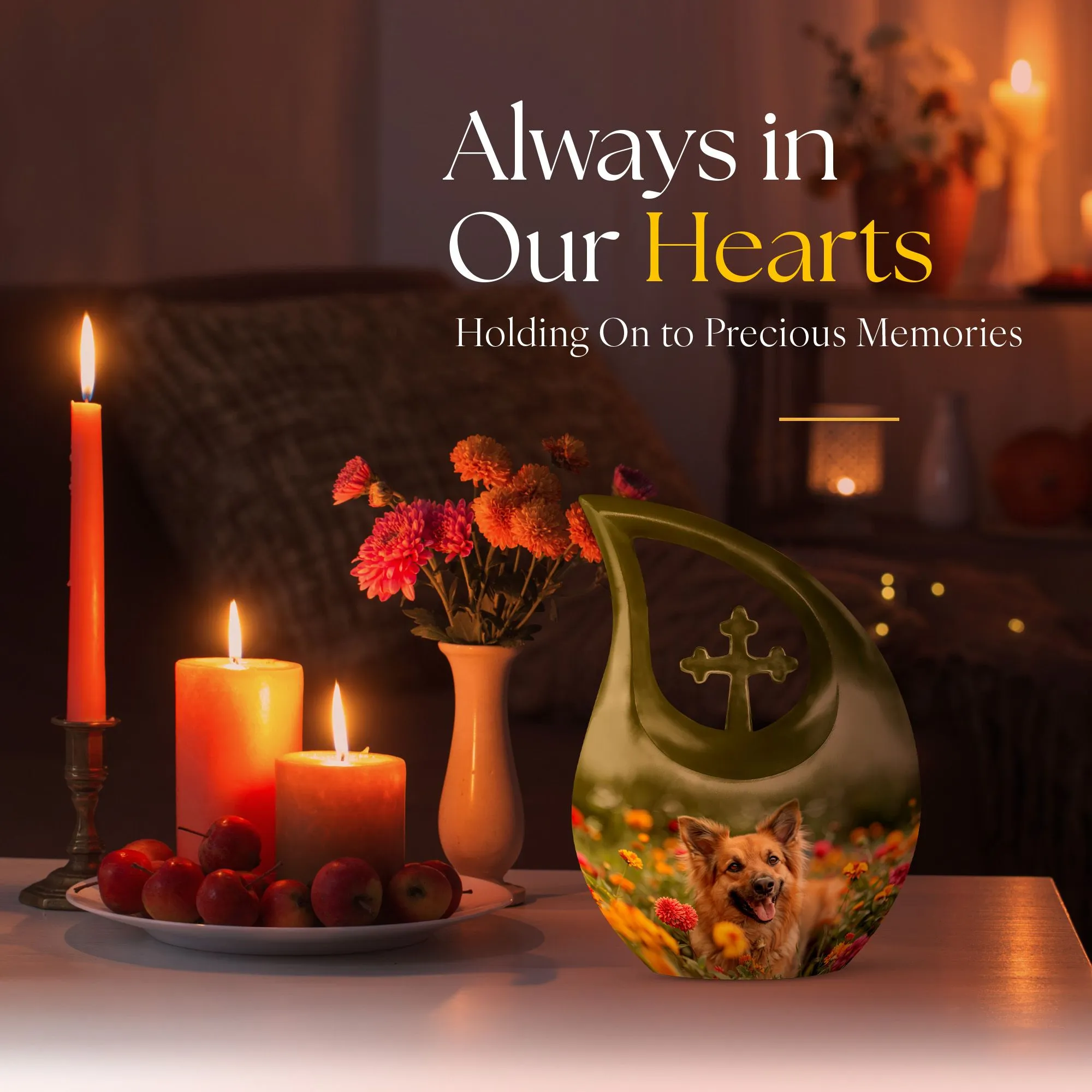 Floral Canine Happiness Memorial Cremation Urn for Large Adults