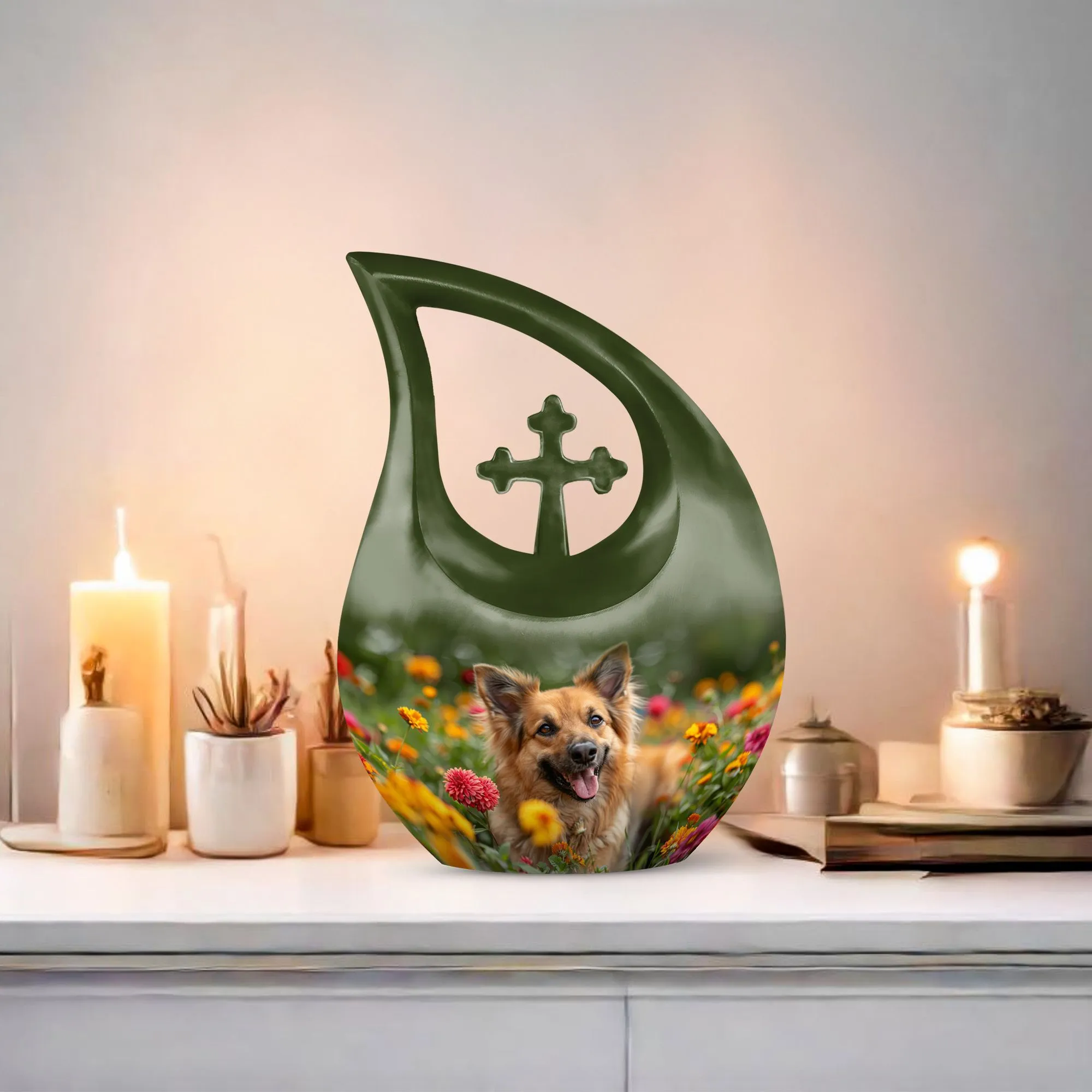 Floral Canine Happiness Memorial Cremation Urn for Large Adults
